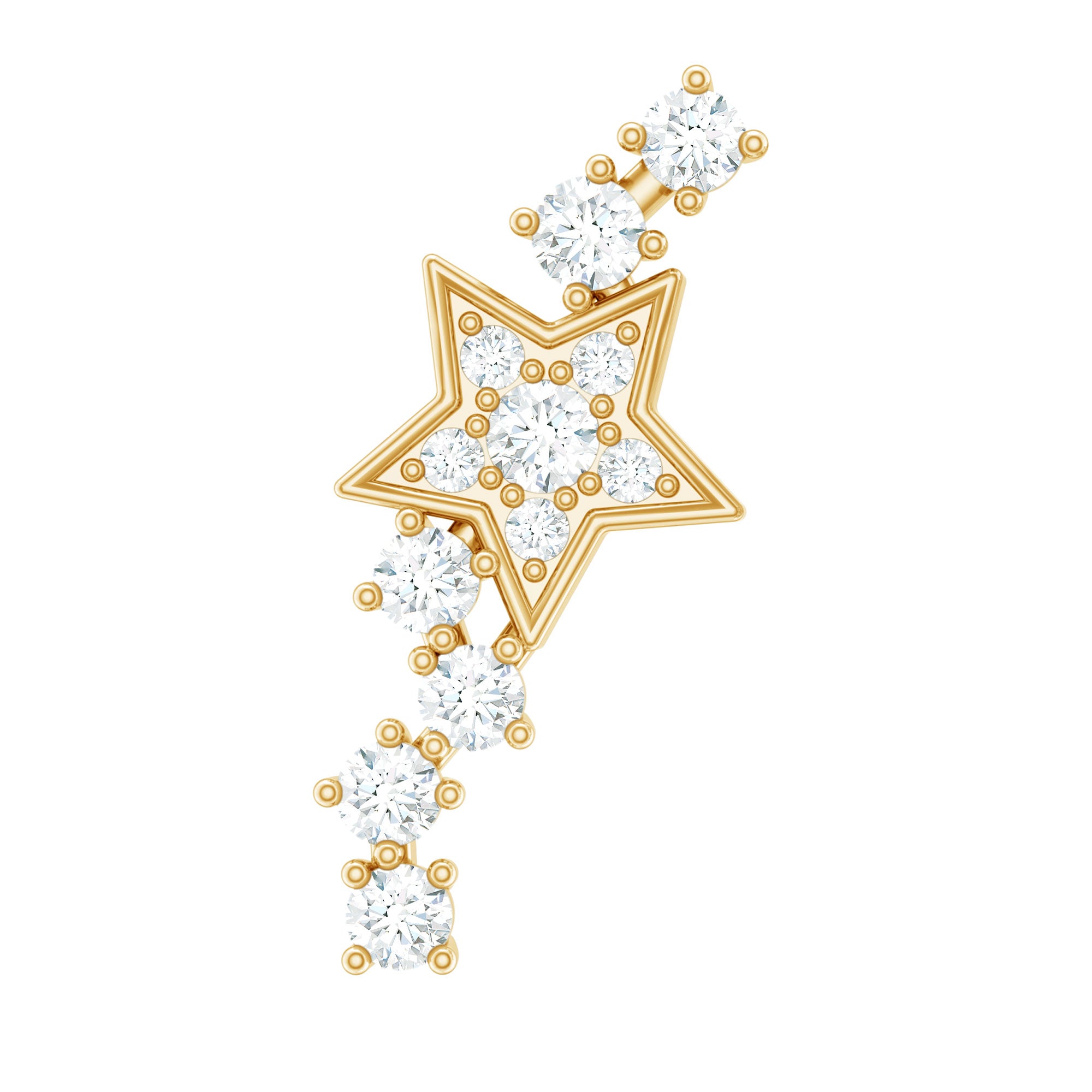 Certified Diamond Star Crawler Earring for Helix Piercing Natural - ( HI-SI ) - Rosec Jewels