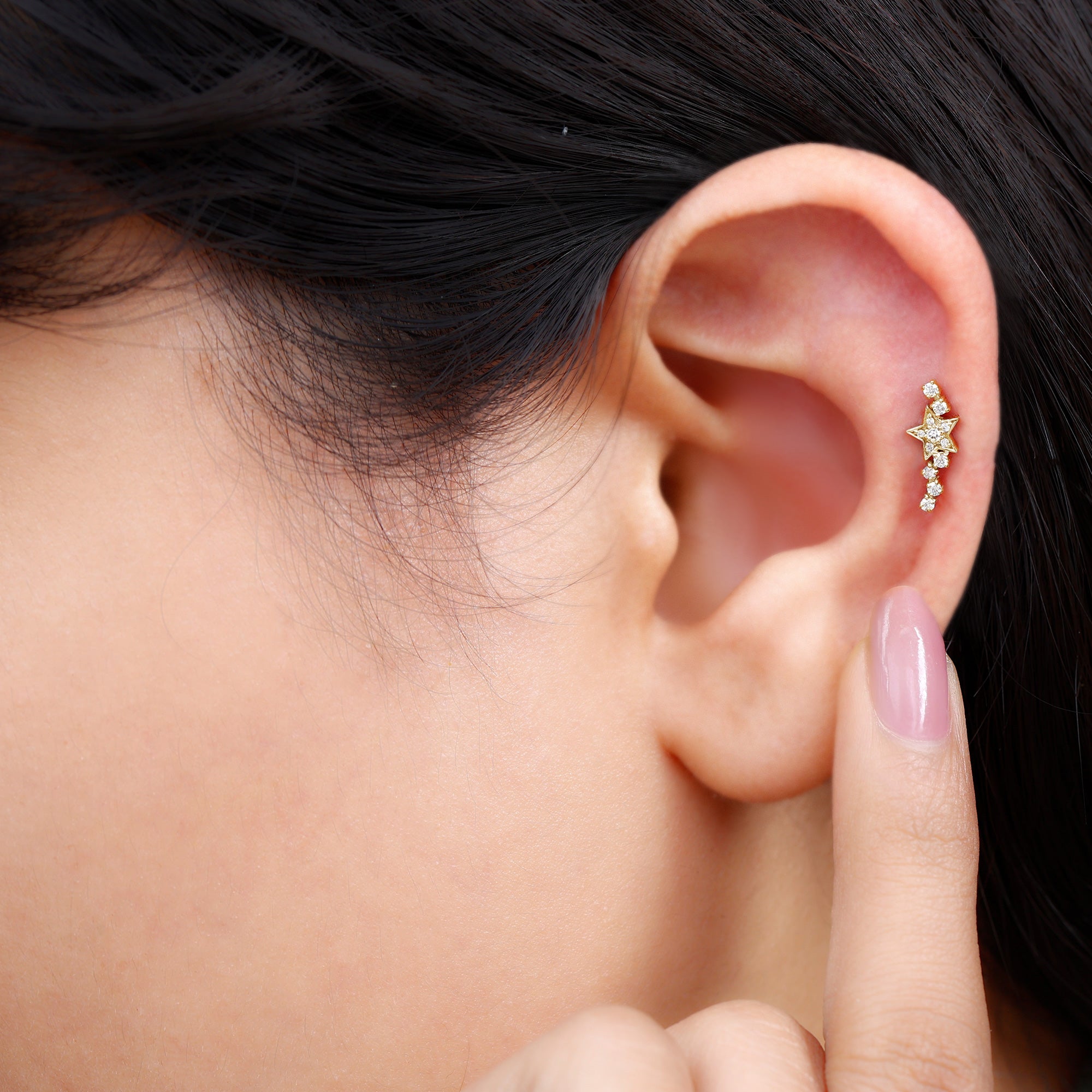 Certified Diamond Star Crawler Earring for Helix Piercing Natural - ( HI-SI ) - Rosec Jewels