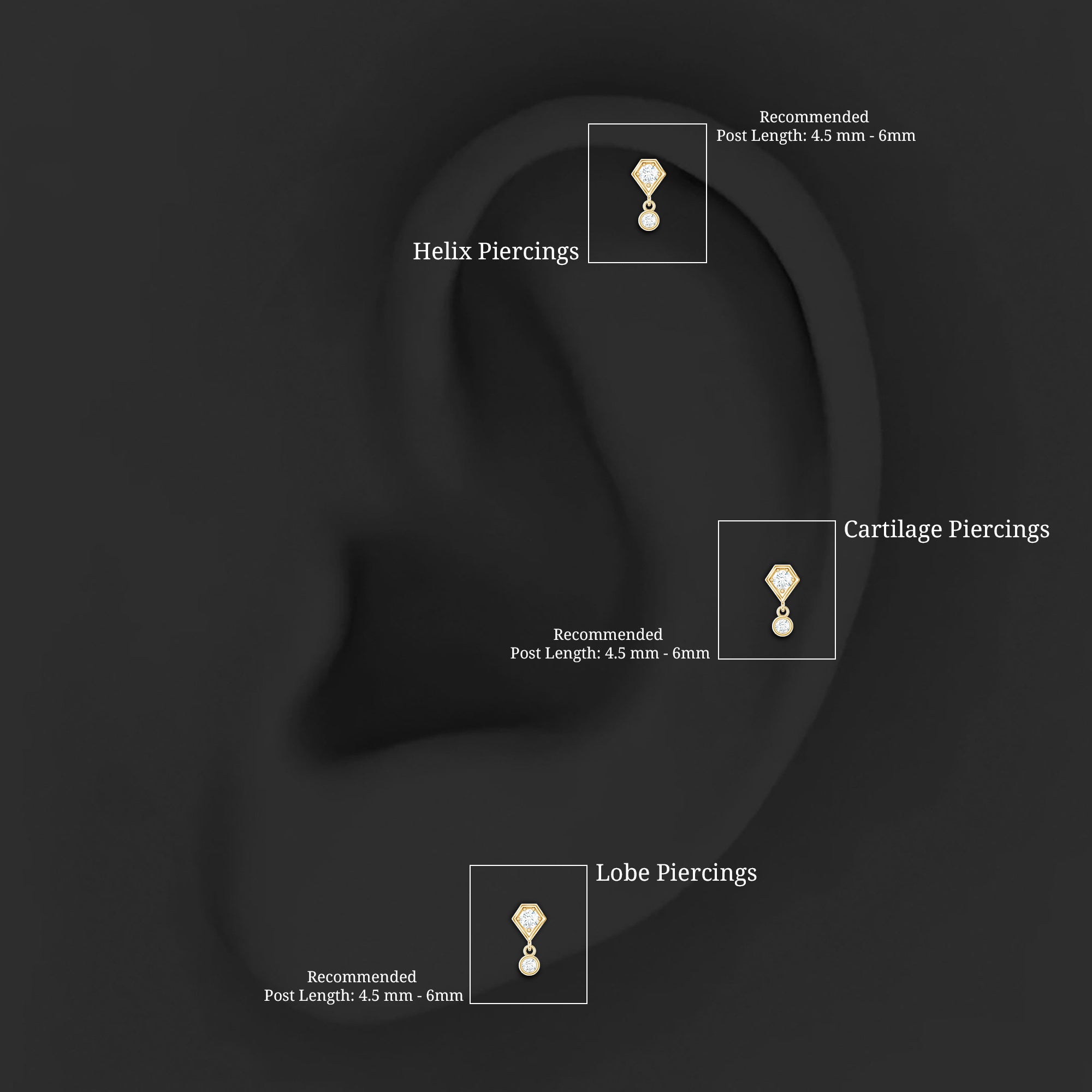 Round Cut Natural Diamond Drop Helix Earring Natural - ( HI-SI ) - Rosec Jewels