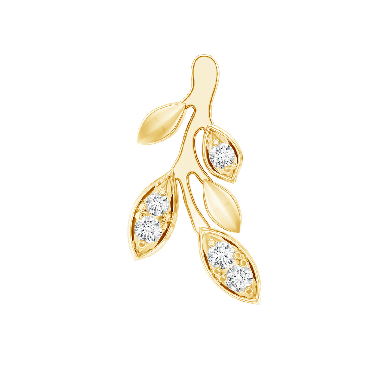 Diamond Vine Leaf Earring for Helix Piercing Natural - ( HI-SI ) - Rosec Jewels