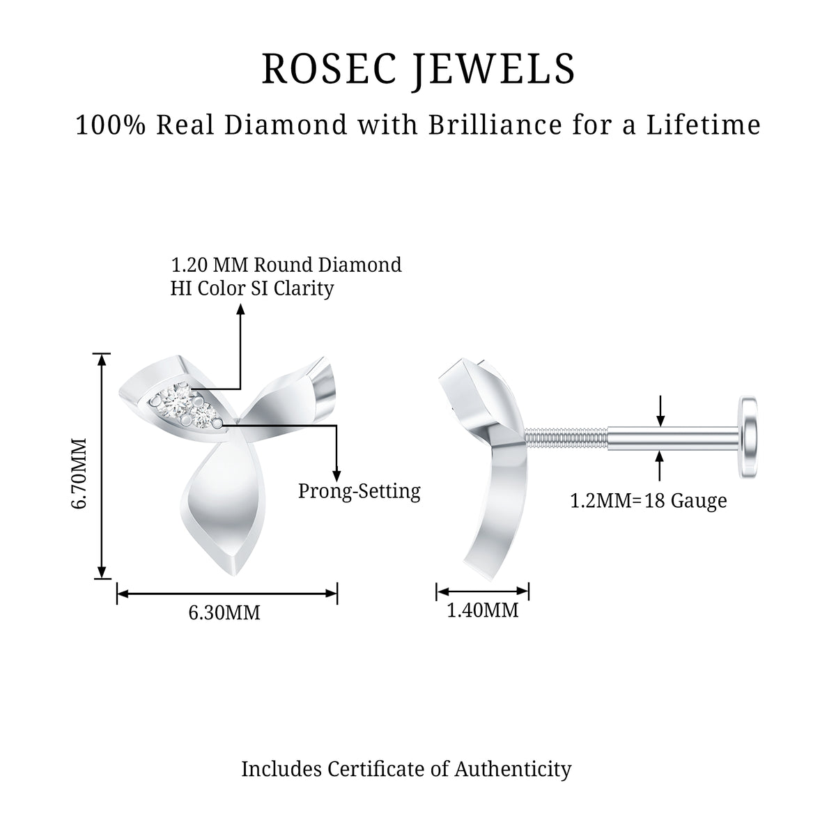 Unique Diamond Floral Earring for Tragus Piercing Natural - ( HI-SI ) - Rosec Jewels