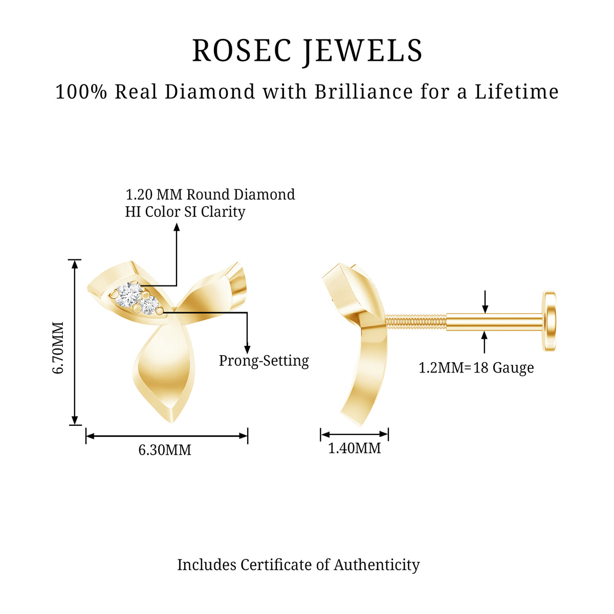 Unique Diamond Floral Earring for Tragus Piercing Natural - ( HI-SI ) - Rosec Jewels