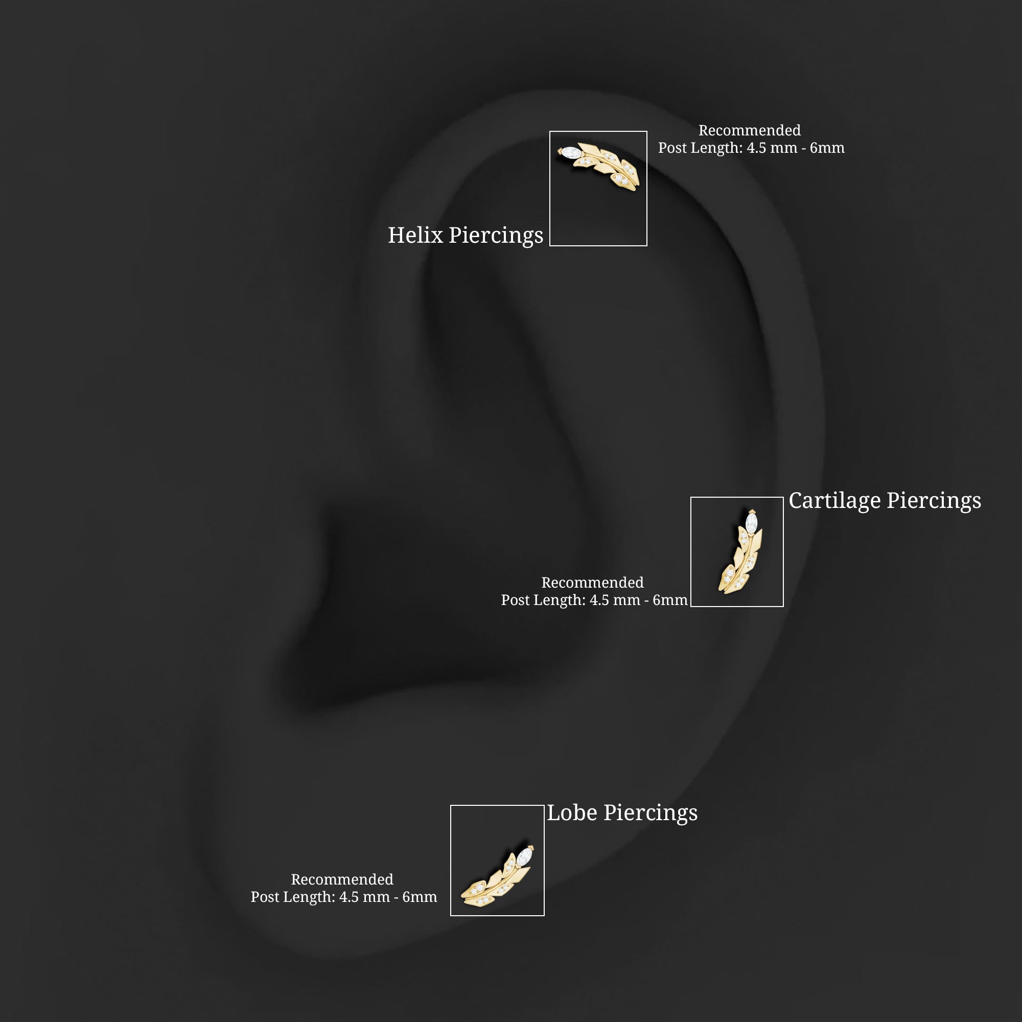 Diamond Leaf Crawler Earring for Helix Piercing Natural - ( HI-SI ) - Rosec Jewels
