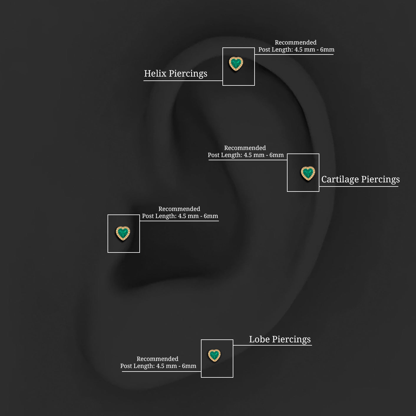 Rosec Jewels-Natural Emerald Heart Earring for Helix Piercing