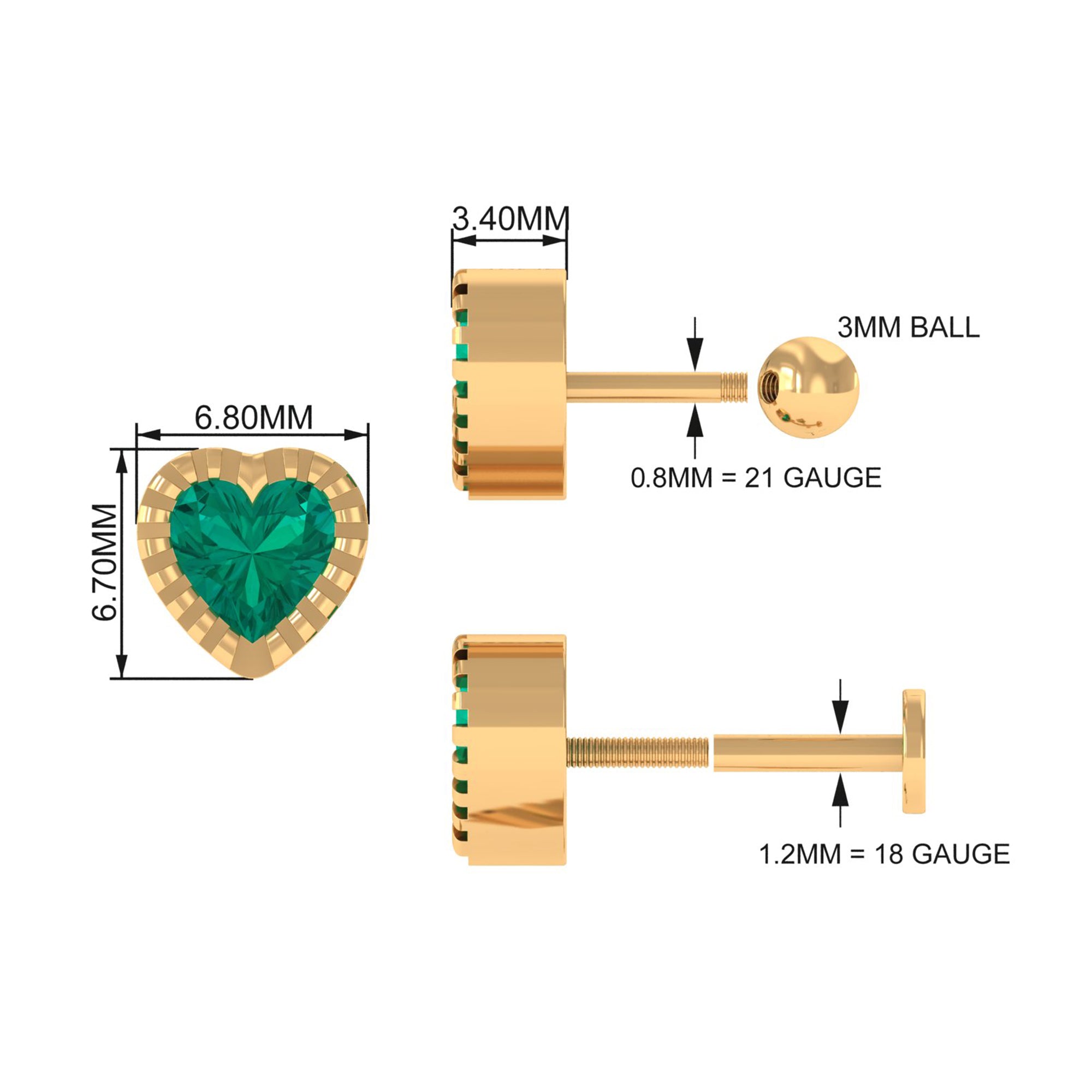 Rosec Jewels-Natural Emerald Heart Earring for Helix Piercing