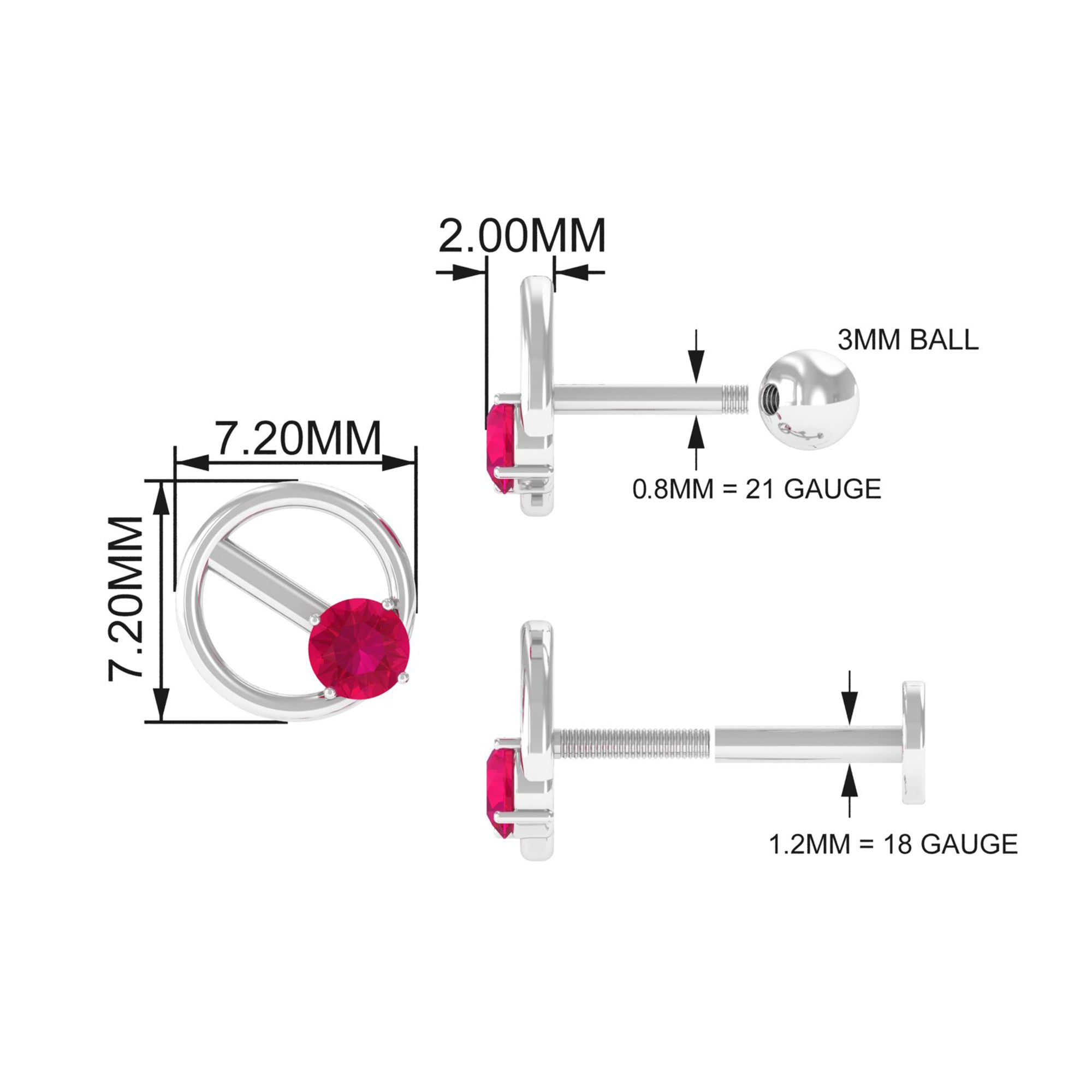 Rosec Jewels-Minimalist Ruby Earring for Conch Piercing