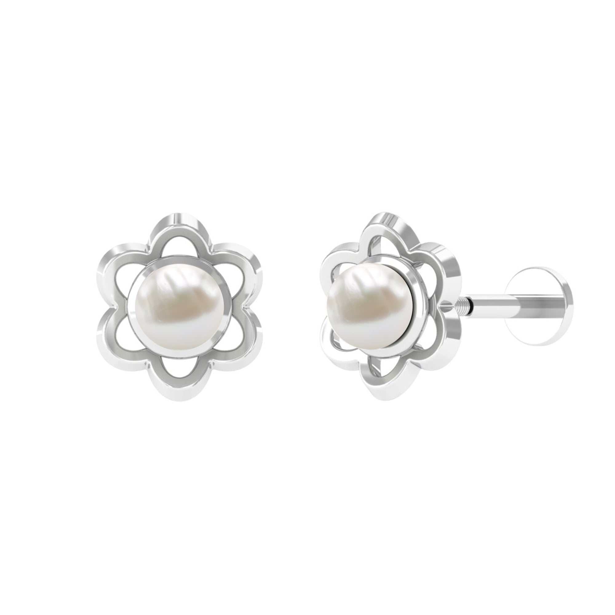 Rosec Jewels-Freshwater Pearl Flower Earring for Upper Lobe Piercing
