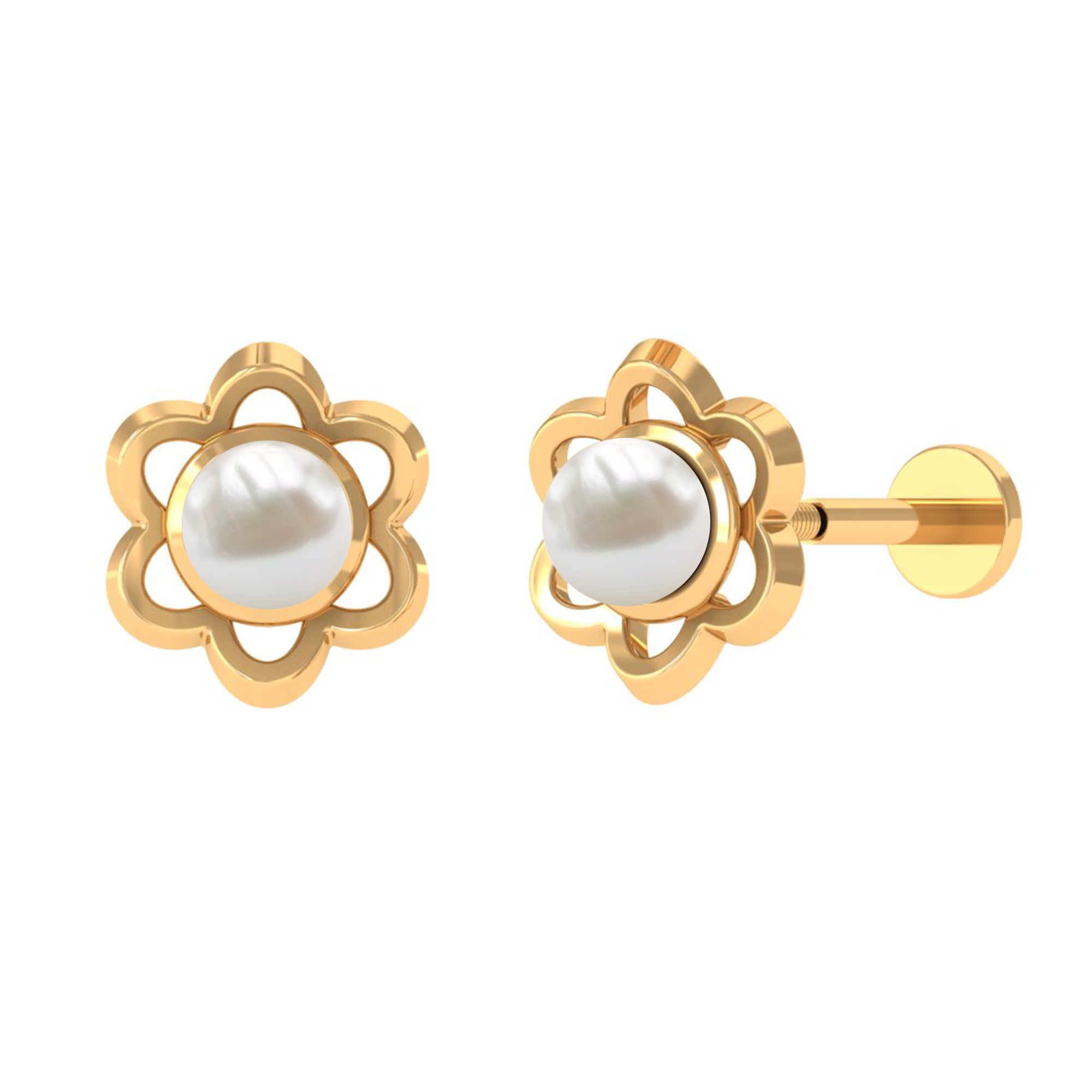Rosec Jewels-Freshwater Pearl Flower Earring for Upper Lobe Piercing