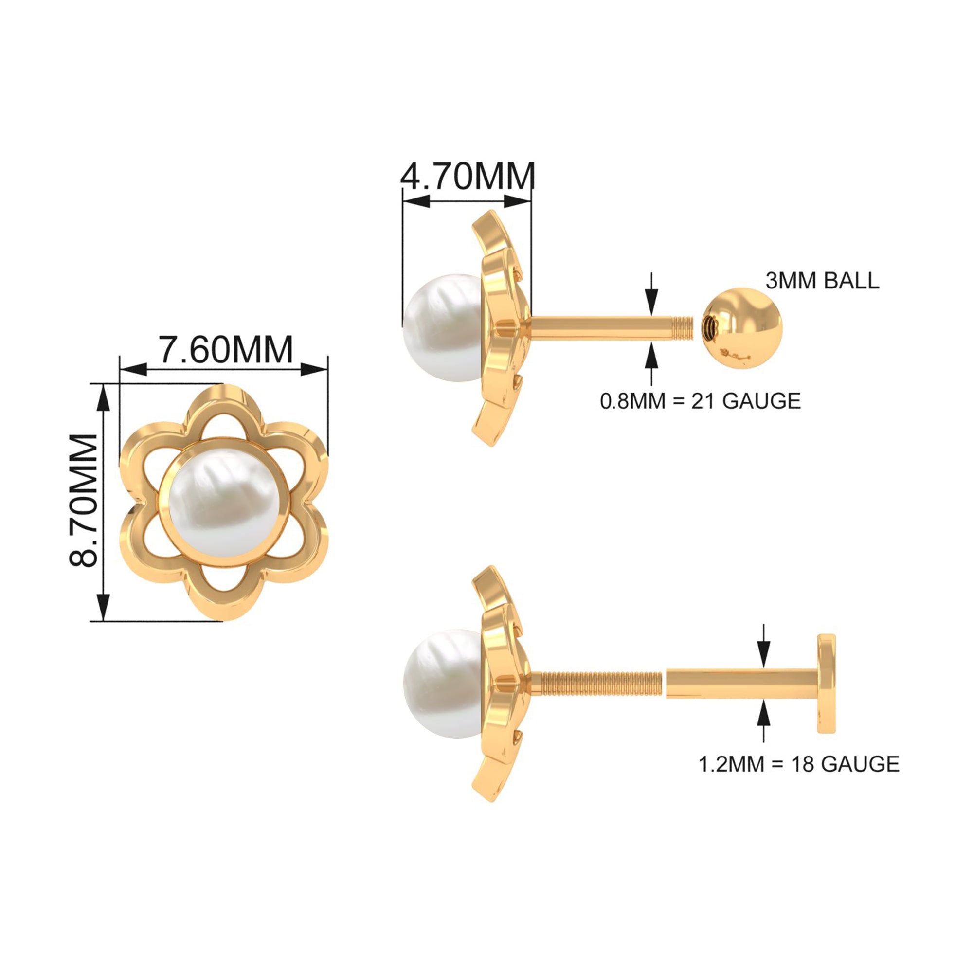 Rosec Jewels-Freshwater Pearl Flower Earring for Upper Lobe Piercing