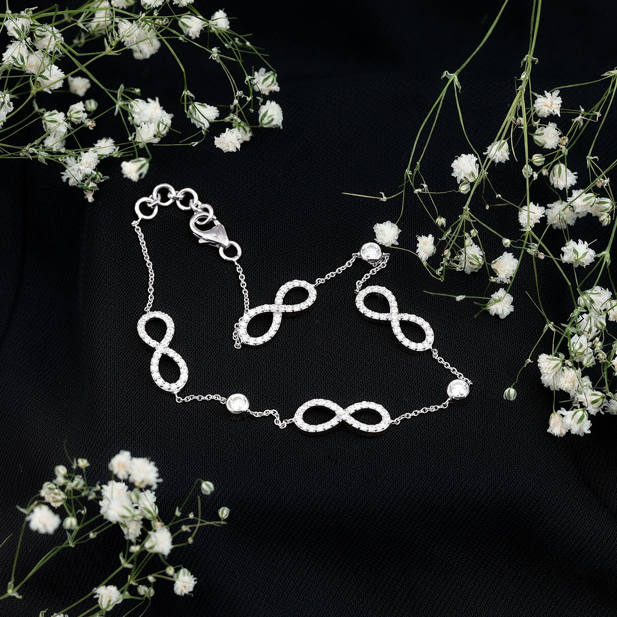 Cubic Zirconia Infinity Station Chain Bracelet AAAA - Rosec Jewels