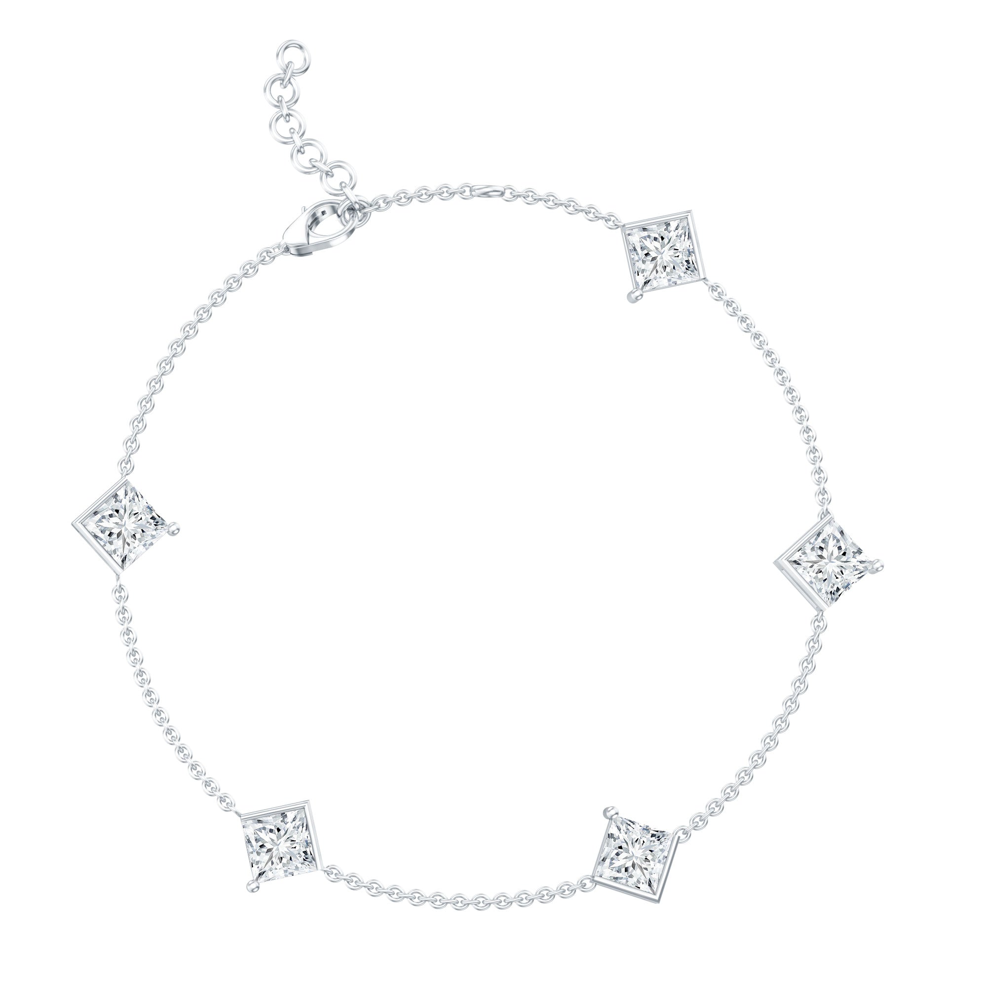 Certified Princess Cut Lab Grown Diamond Wedding Chain Bracelet Lab - ( EF-VS ) - Rosec Jewels