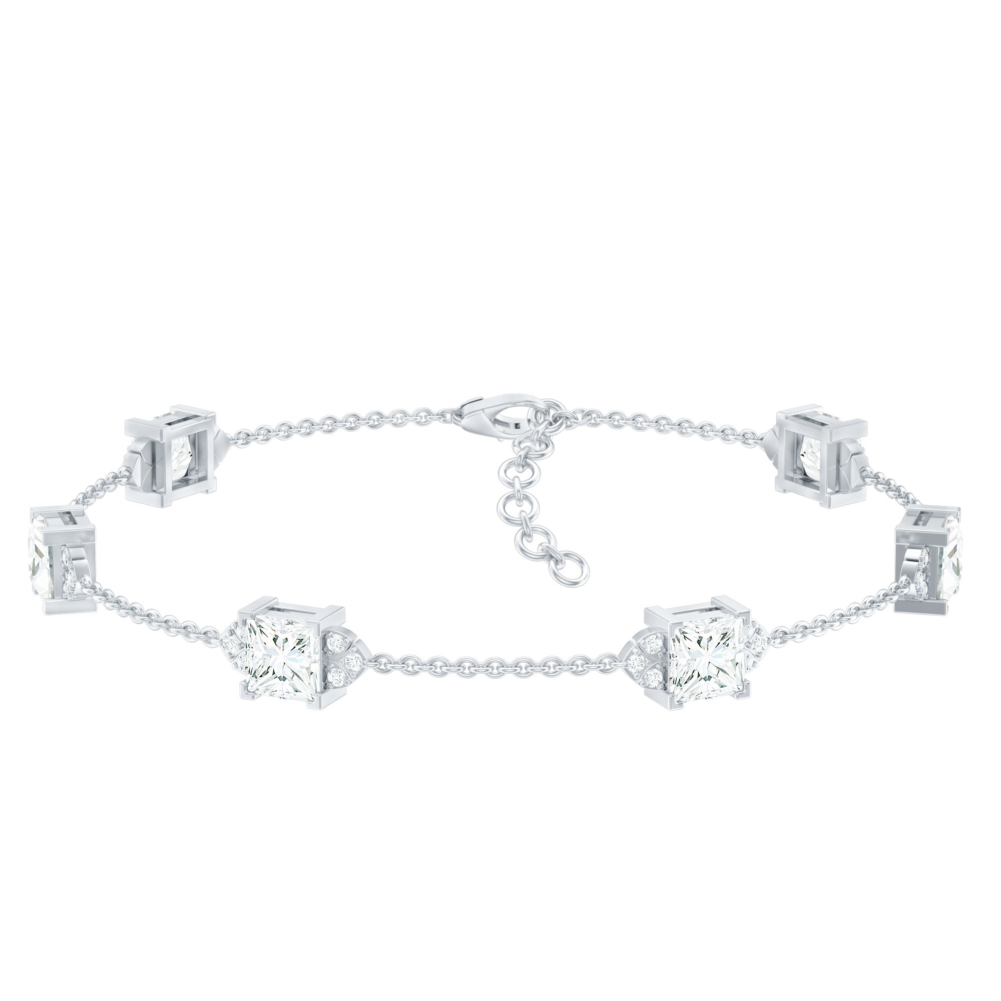 Princess Cut Lab Grown Diamond Station Chain Bracelet