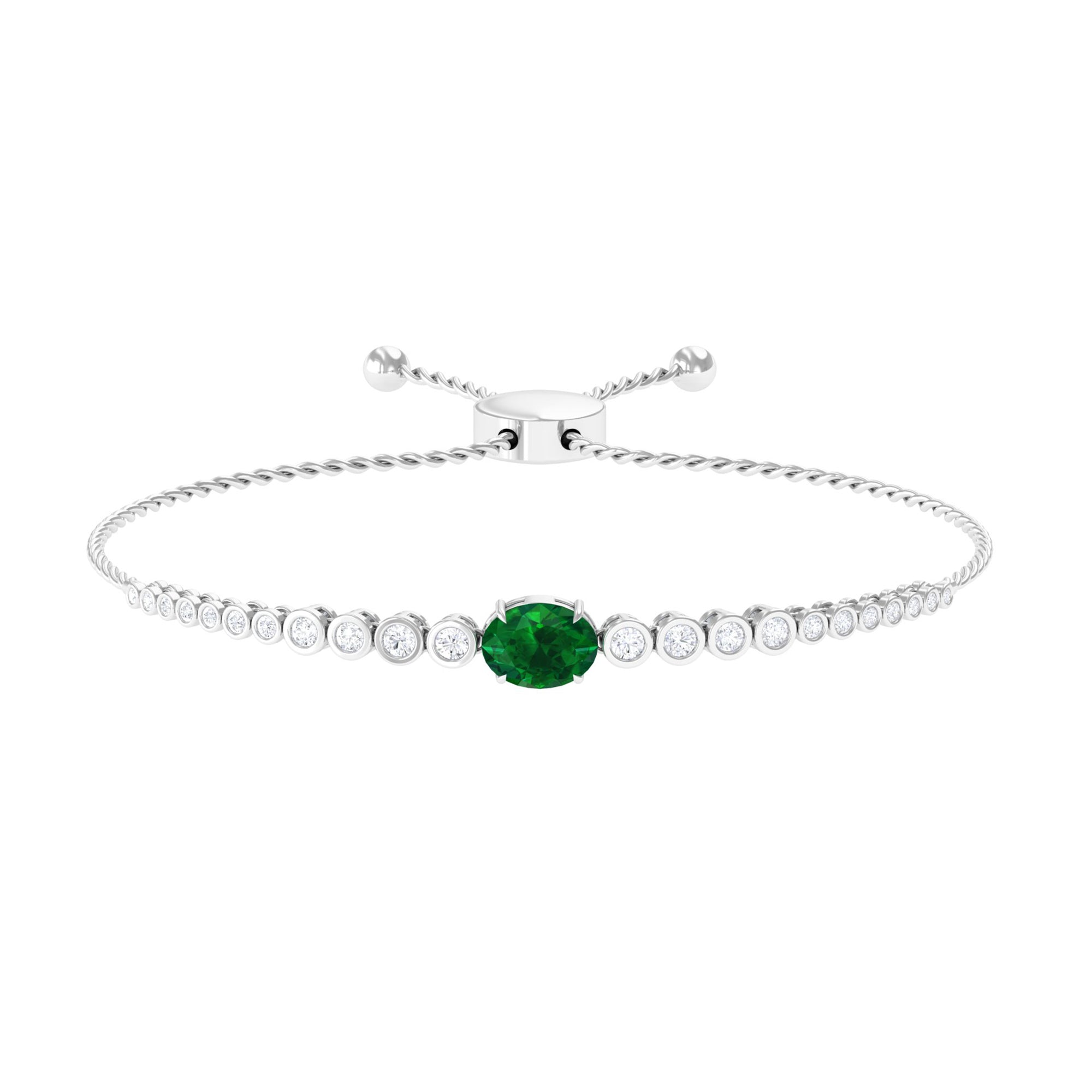 Certified 6X8 MM Oval Lab Grown Emerald Bolo Bracelet