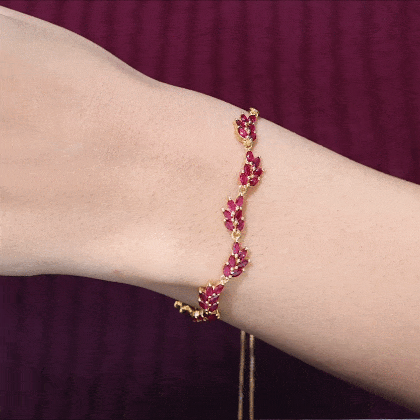 Marquise Lab Grown Ruby Leaf Bolo Bracelet AAAA - Rosec Jewels