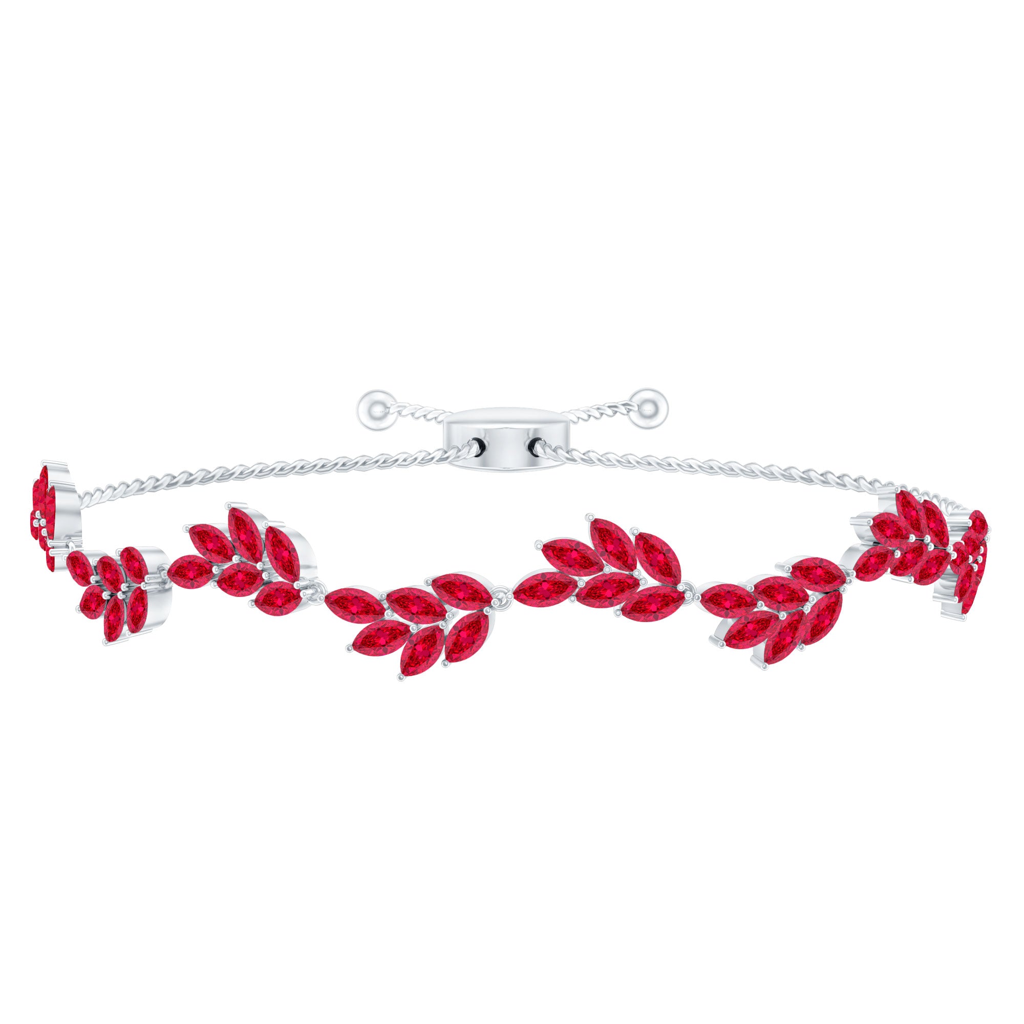 Marquise Lab Grown Ruby Leaf Bolo Bracelet AAAA - Rosec Jewels