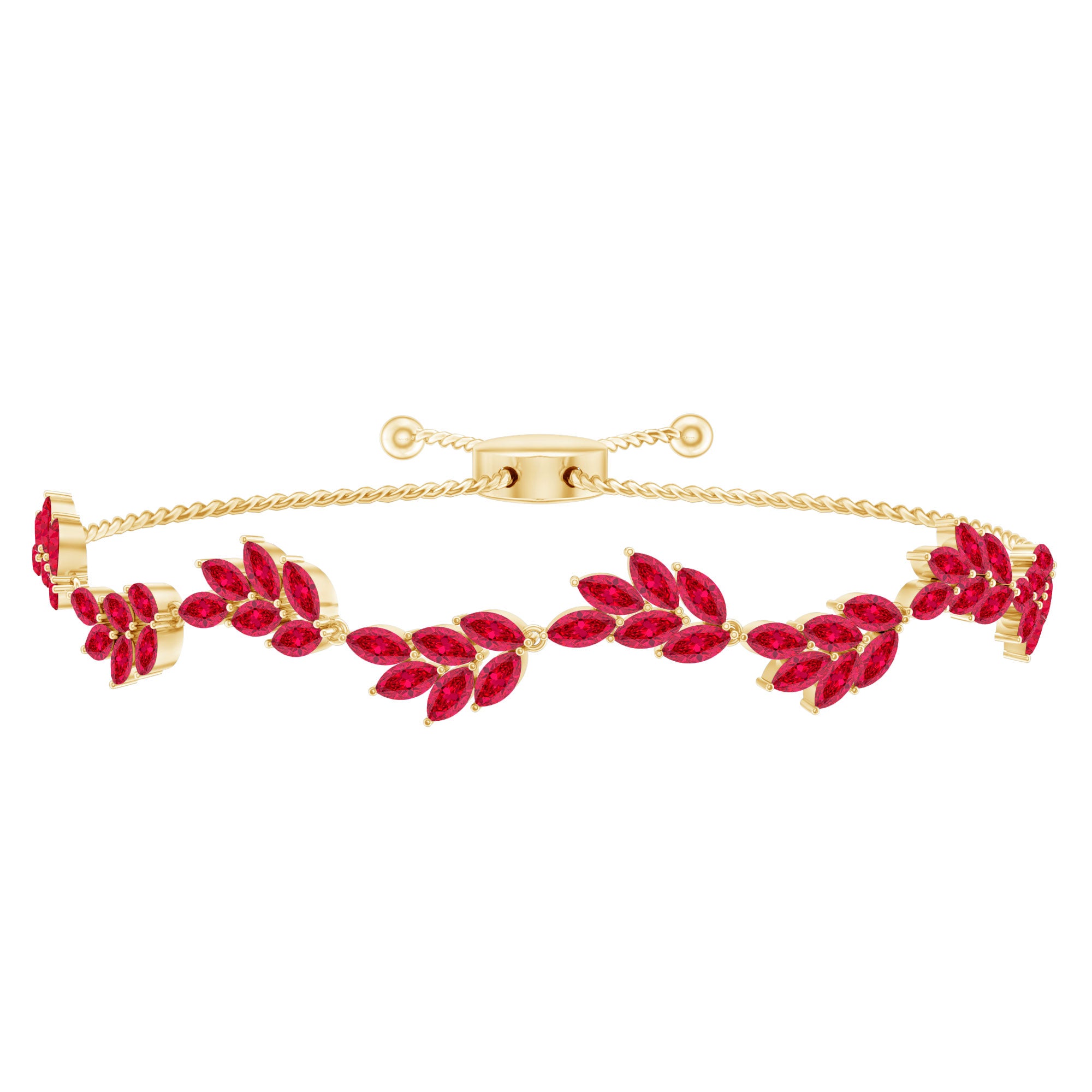 Marquise Lab Grown Ruby Leaf Bolo Bracelet AAAA - Rosec Jewels