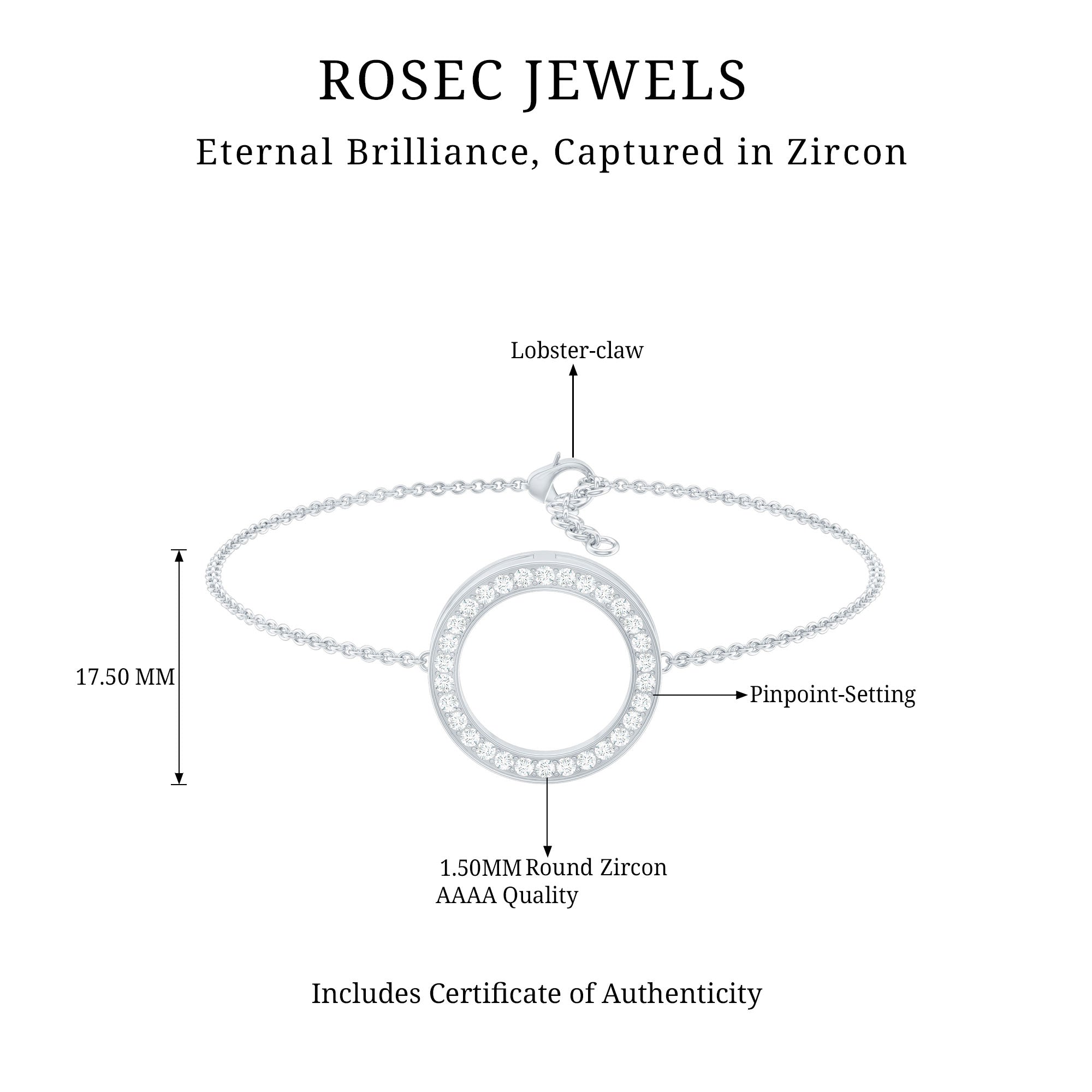 Cubic Zirconia Open Circle Chain Bracelet AAAA - Rosec Jewels