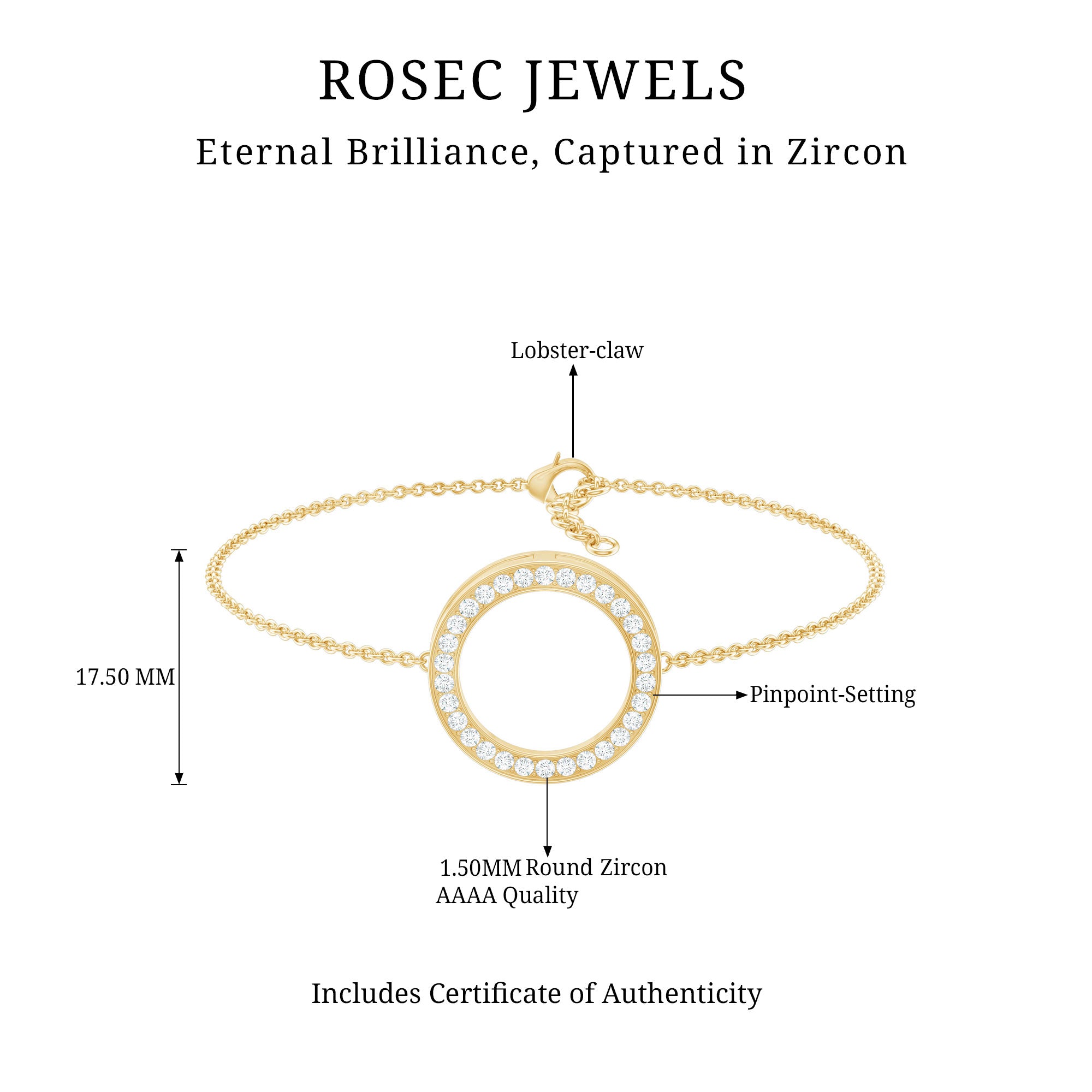 Cubic Zirconia Open Circle Chain Bracelet AAAA - Rosec Jewels