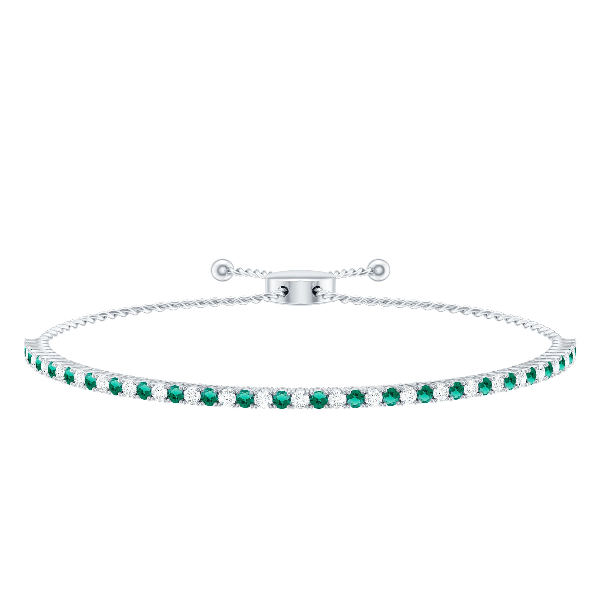 Certified Lab Grown Diamond and Emerald Bolo Bracelet For Wedding
