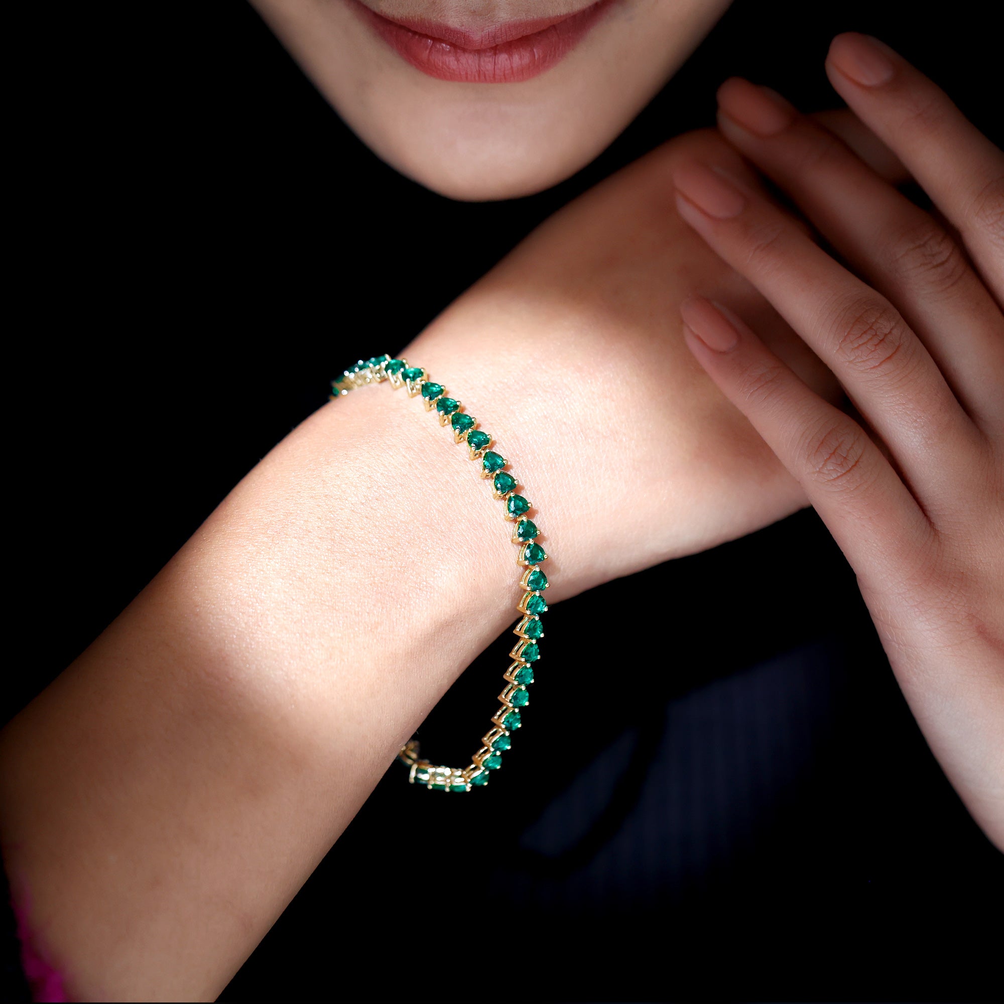 Lab Grown Emerald Heart Tennis Bracelet AAAA - Rosec Jewels