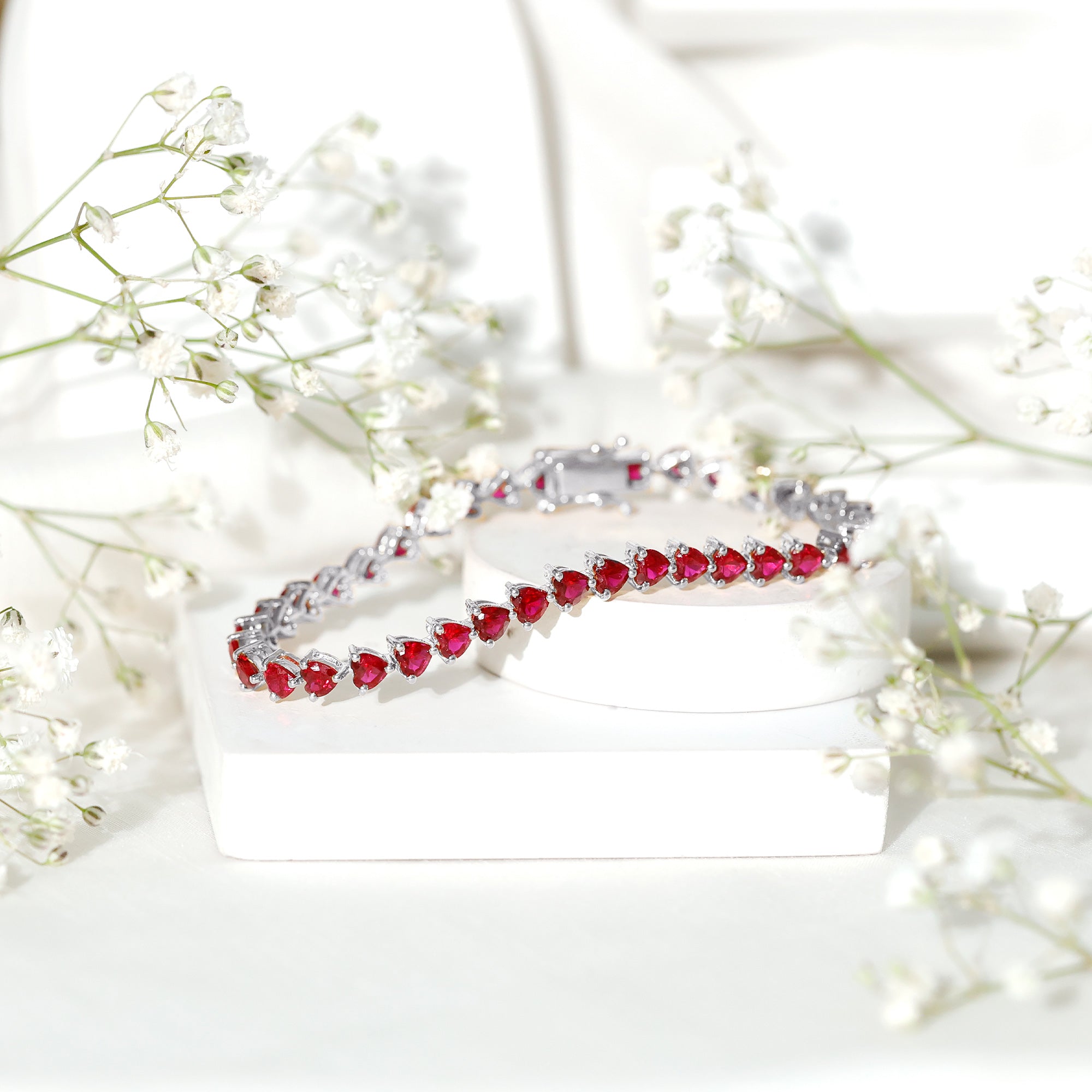 Heart Shape Lab Grown Ruby Tennis Bracelet AAAA - Rosec Jewels