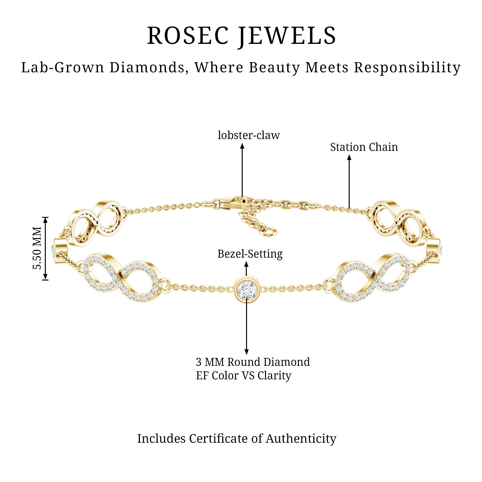 Lab Grown Diamond Infinity Bracelet for Women Lab - ( EF-VS ) - Rosec Jewels