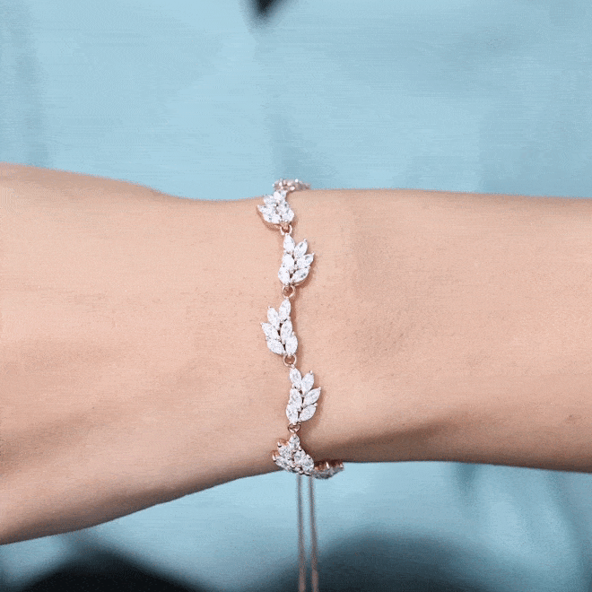 Certified Lab Grown Diamond Leaf Bolo Bracelet Adjustable Lab - ( EF-VS ) - Rosec Jewels