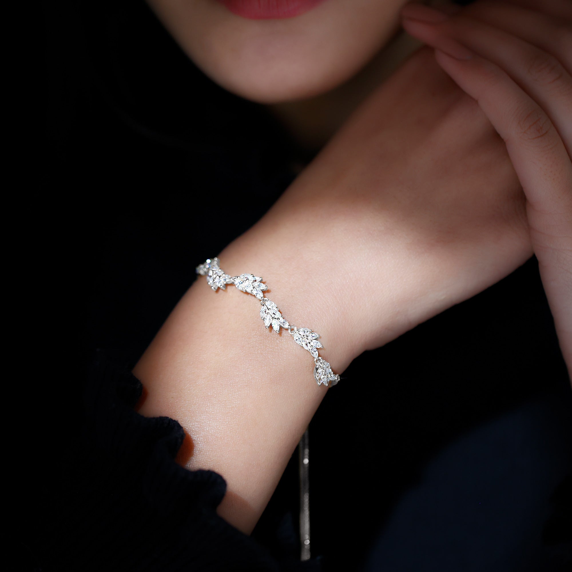 Certified Lab Grown Diamond Leaf Bolo Bracelet Adjustable Lab - ( EF-VS ) - Rosec Jewels
