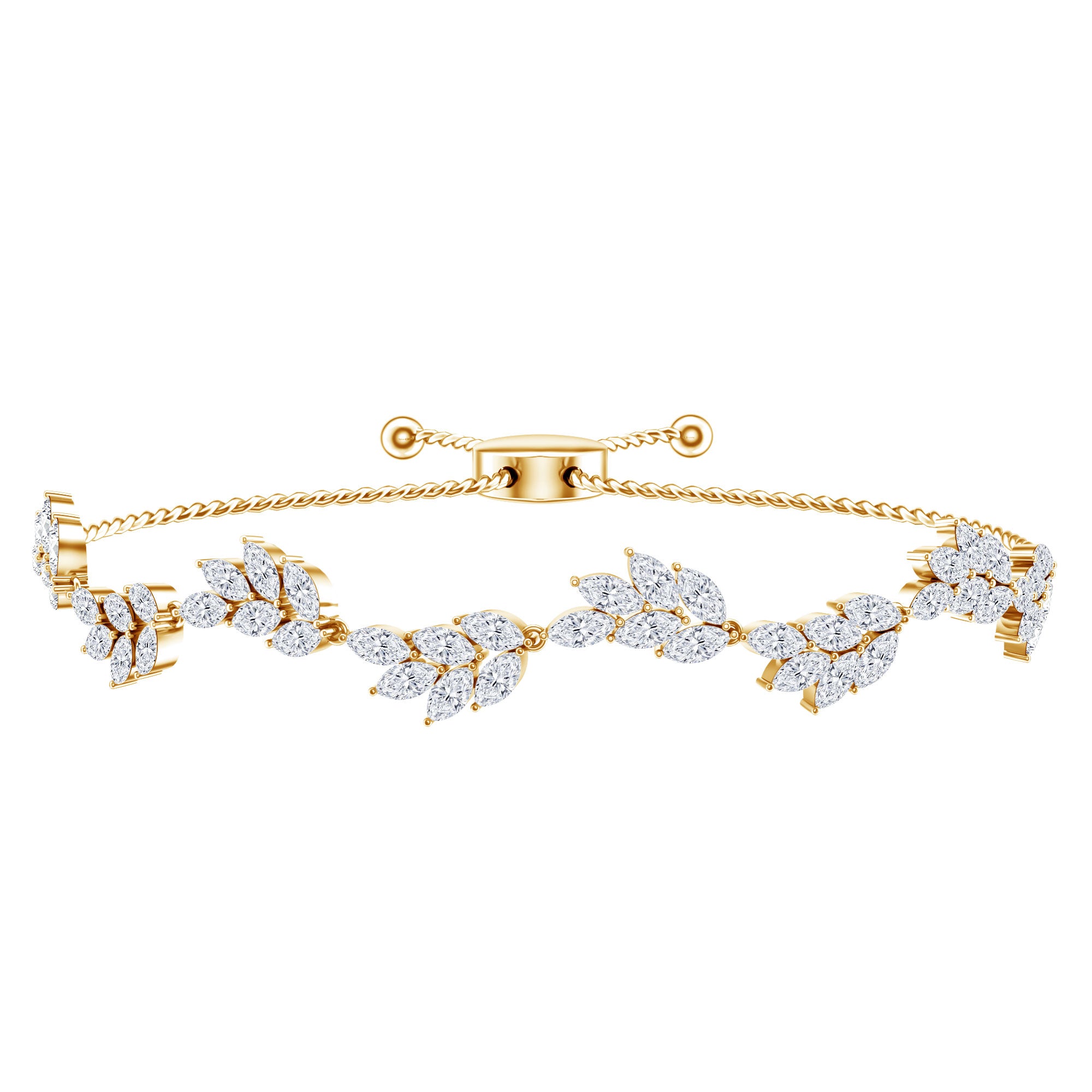 Certified Lab Grown Diamond Leaf Bolo Bracelet Adjustable Lab - ( EF-VS ) - Rosec Jewels