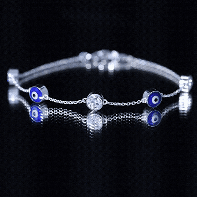 Lab Grown Bezel Set Diamond Evil Eye Bracelet Lab - ( EF-VS ) - Rosec Jewels