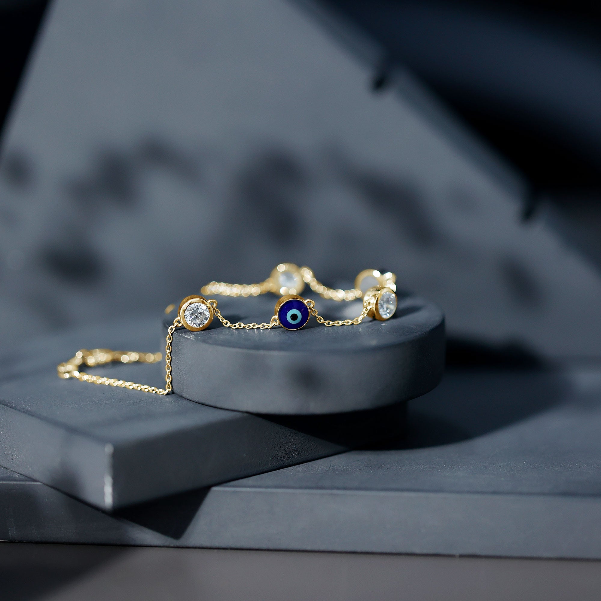 Lab Grown Bezel Set Diamond Evil Eye Bracelet Lab - ( EF-VS ) - Rosec Jewels