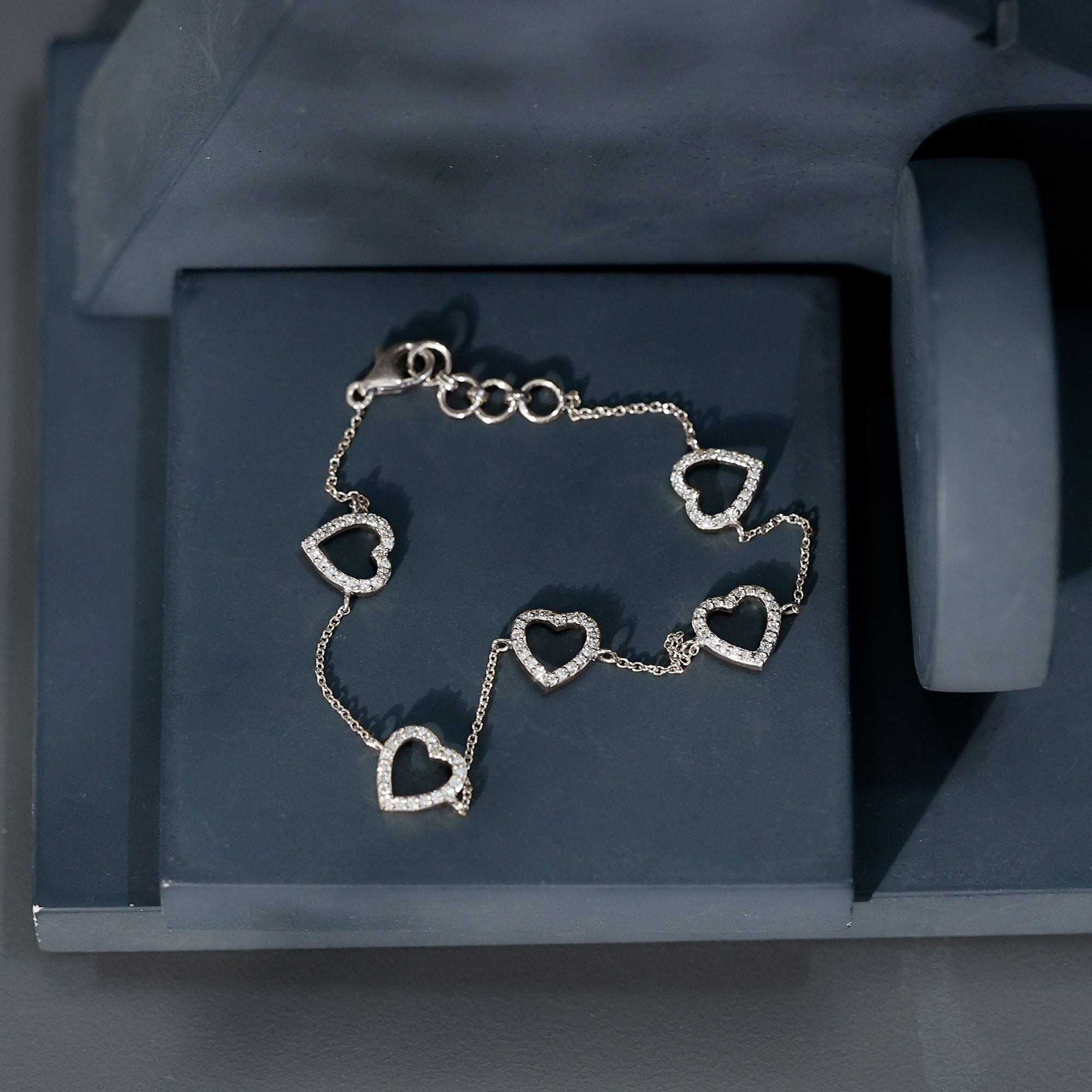 Certified Diamond Heart Chain Bracelet in Prong Setting Lab - ( EF-VS ) - Rosec Jewels