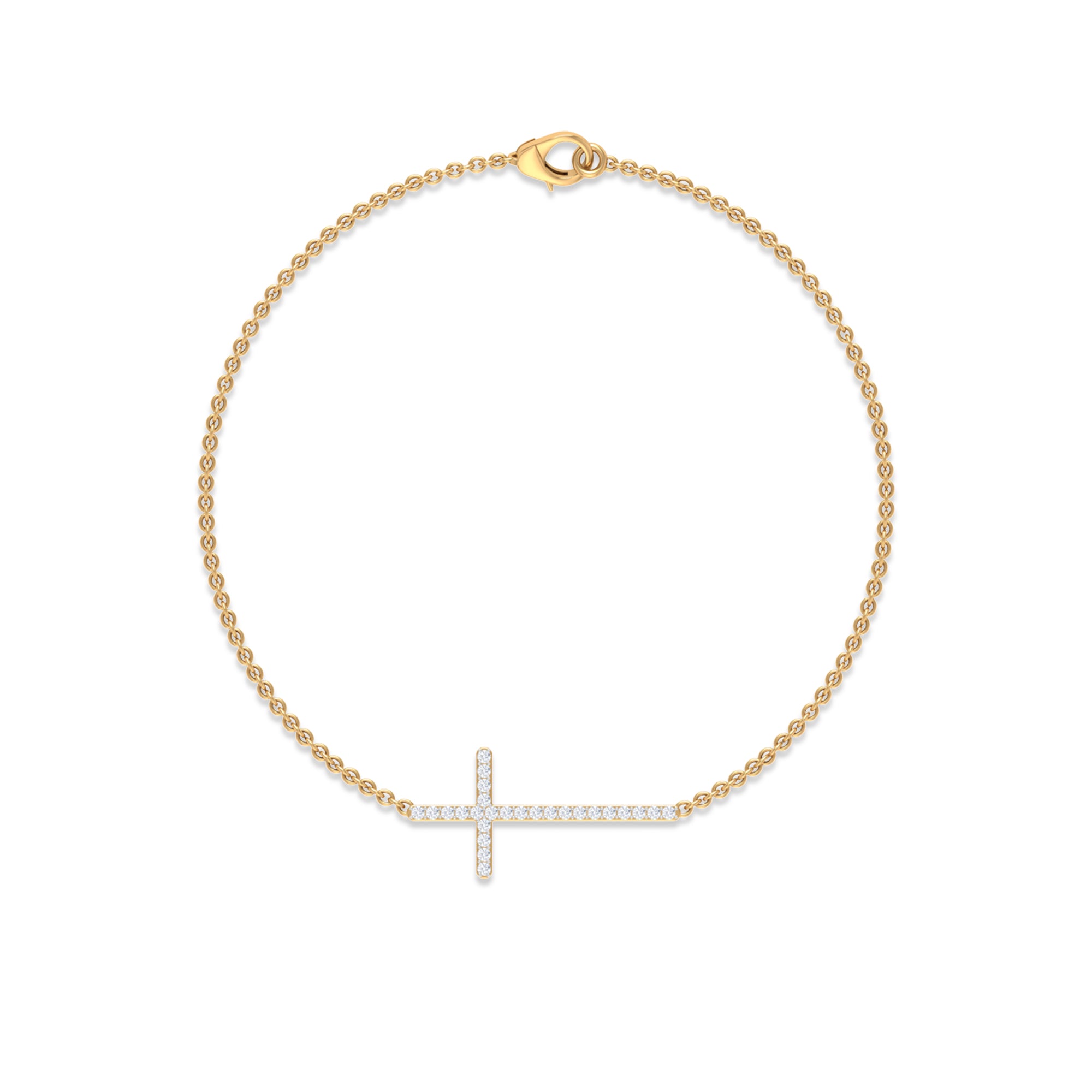 Rosec Jewels-Surface Prong Set Diamond Cross Chain Bracelet