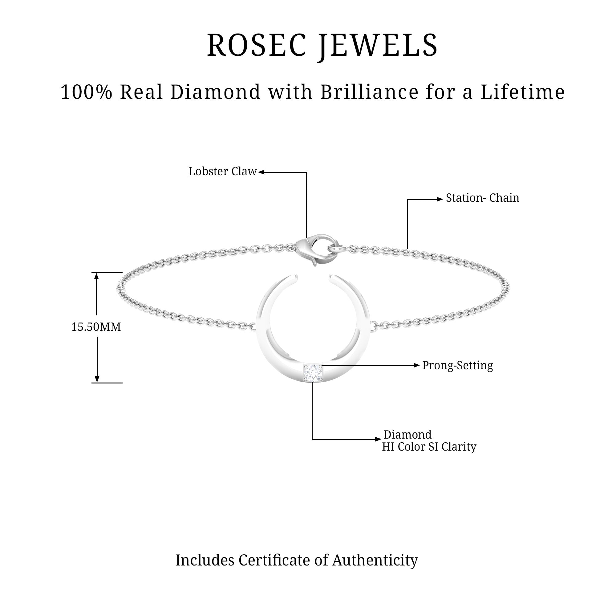 Certified Diamond Moon Chain Bracelet Lab - ( EF-VS ) - Rosec Jewels