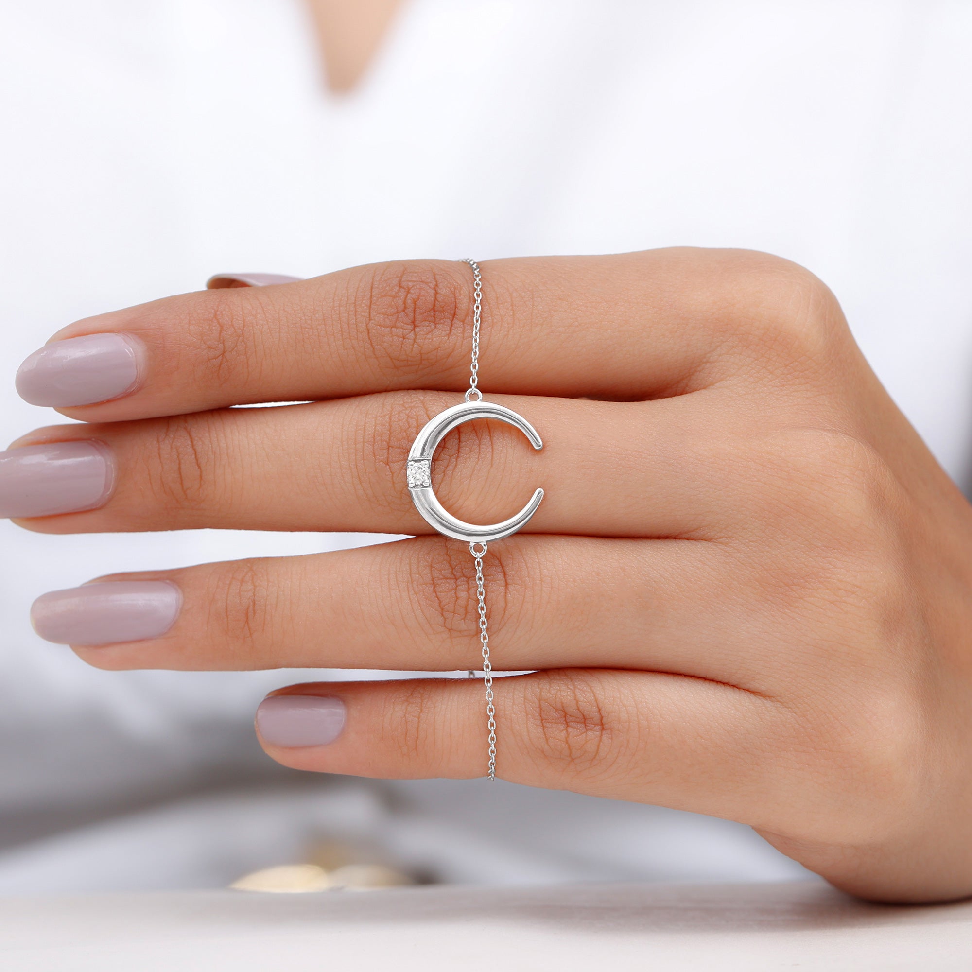 Rosec Jewels-Gold Moon Chain Bracelet with Diamond