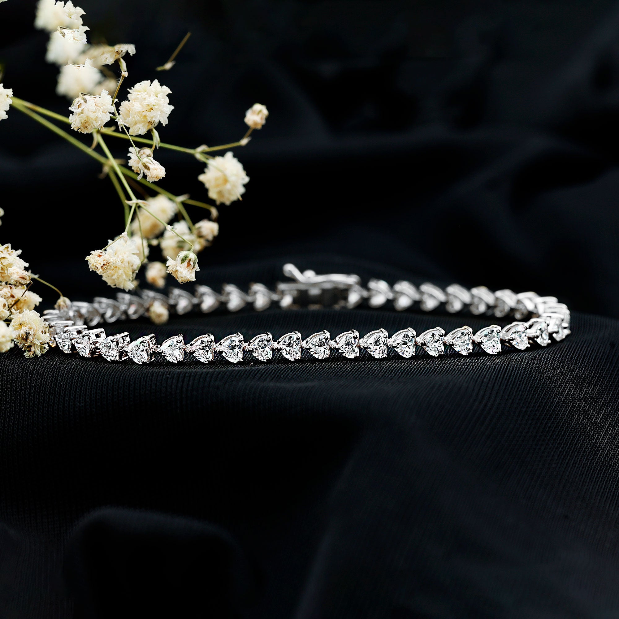Lab Grown Diamond Heart Tennis Bracelet for Wedding Lab - ( EF-VS ) - Rosec Jewels