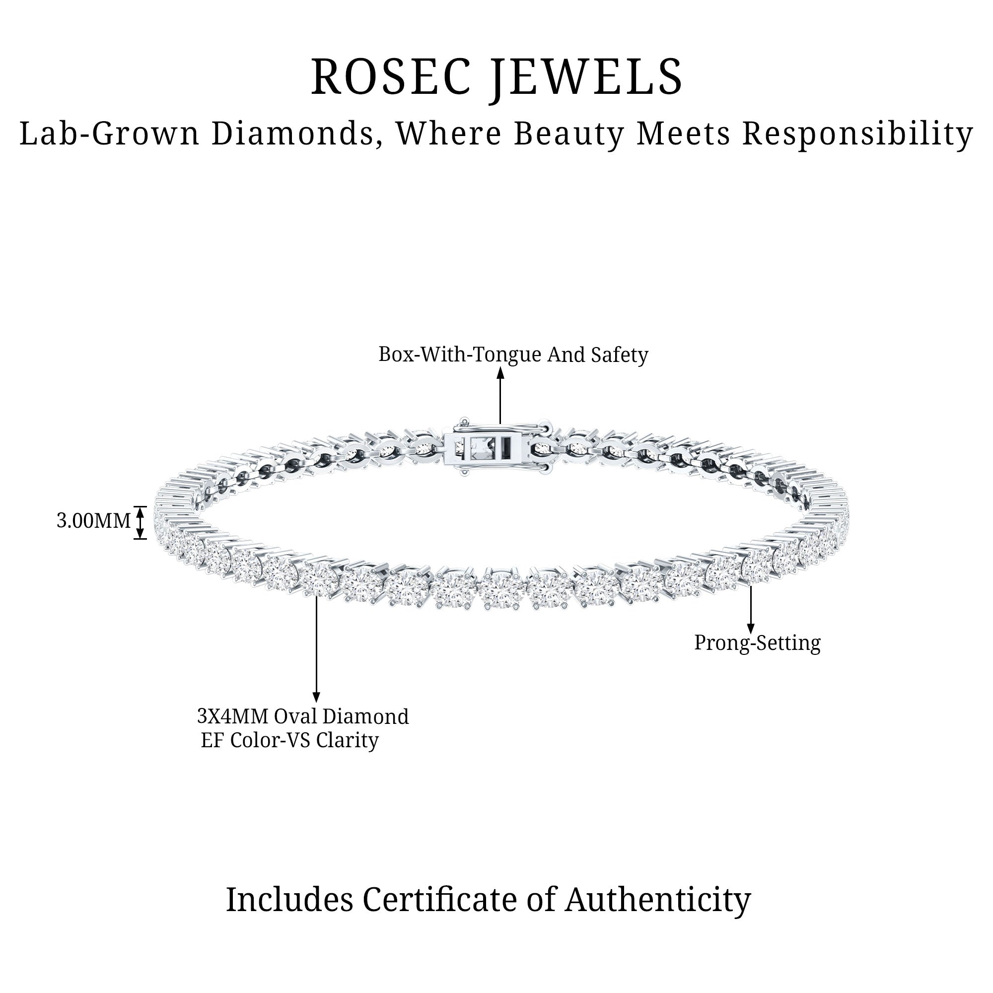 East West Oval Lab Grown Diamond Tennis Bracelet Lab - ( EF-VS ) - Rosec Jewels