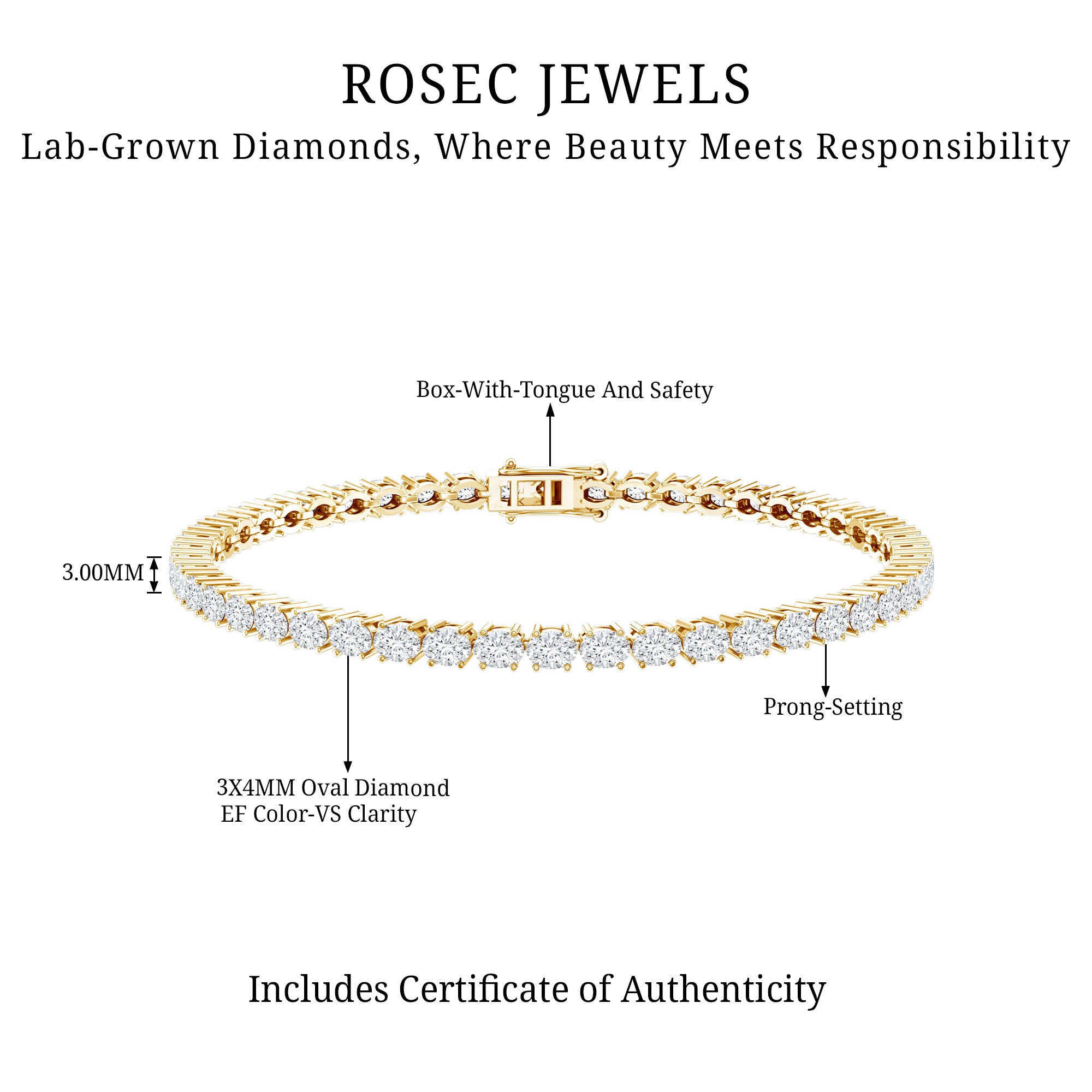 East West Oval Lab Grown Diamond Tennis Bracelet Lab - ( EF-VS ) - Rosec Jewels