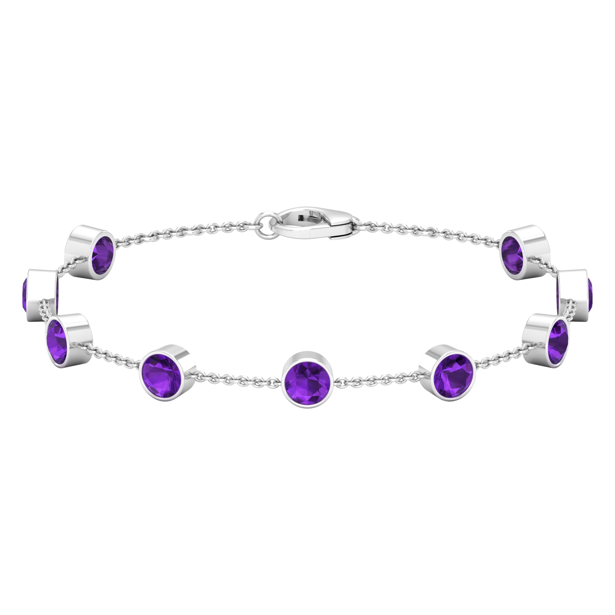 Bezel Set 4 Carat Amethyst Station Chain Bracelet for Women AAA - Rosec Jewels