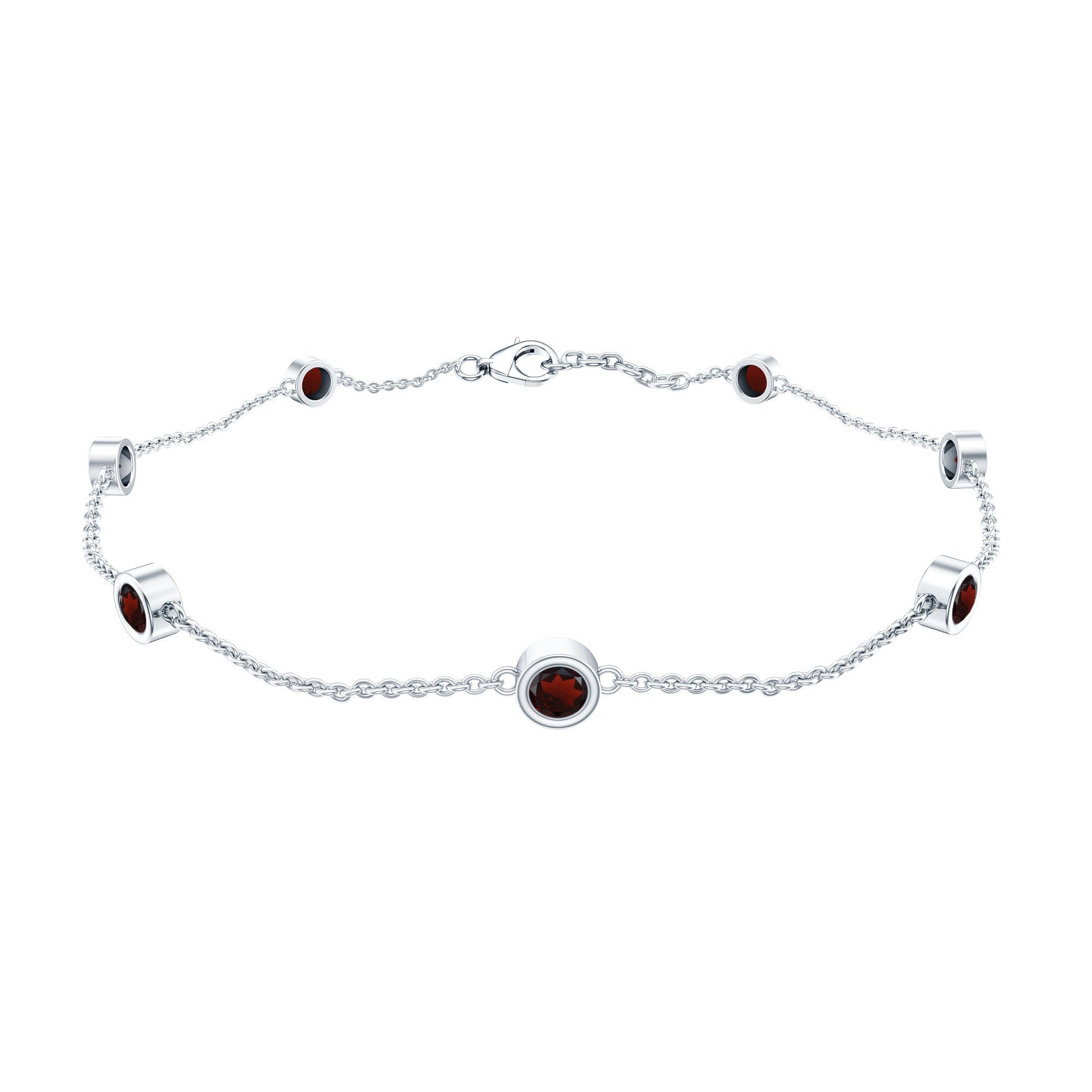 Bezel Set Garnet Seven Stone Station Chain Bracelet AAA - Rosec Jewels