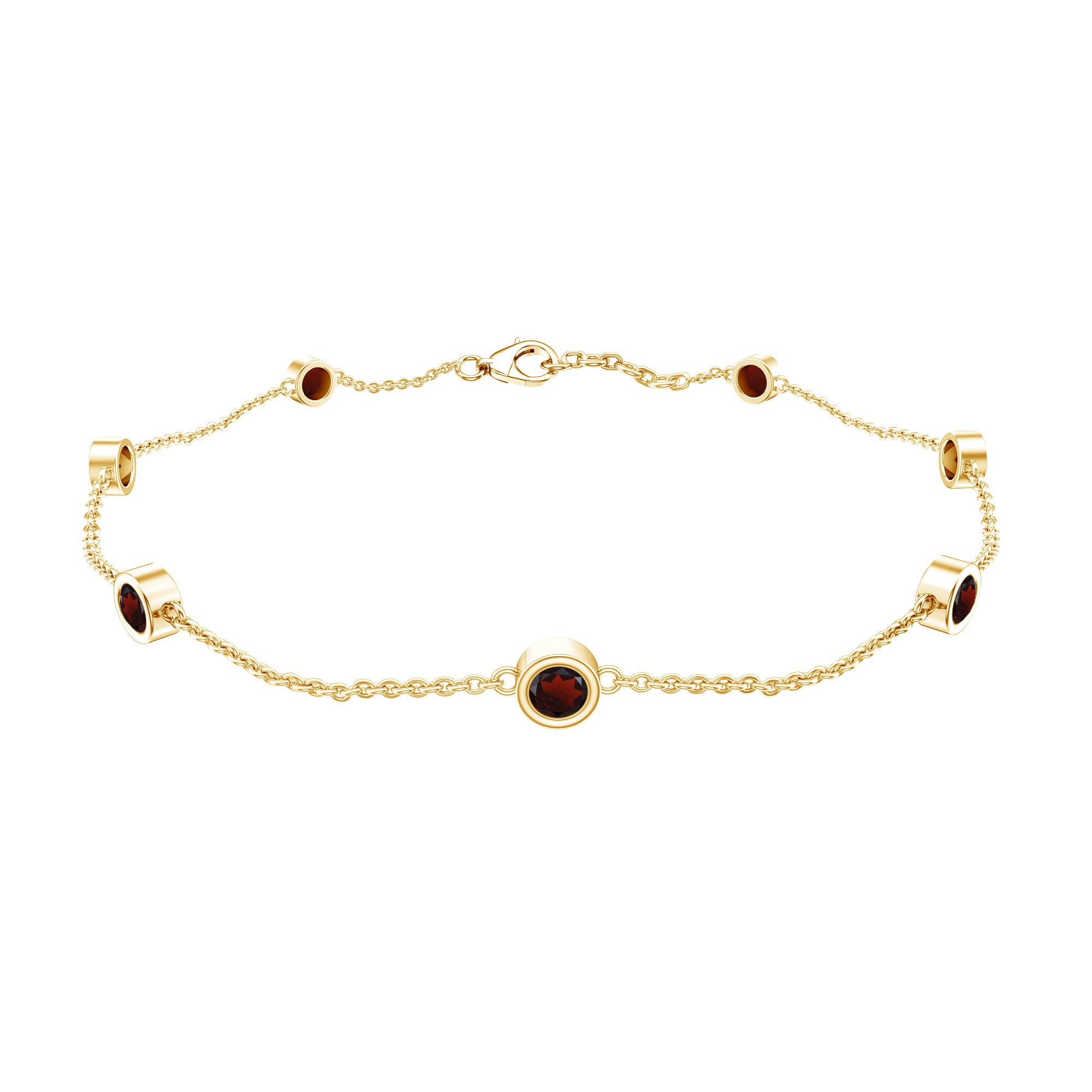 Bezel Set Garnet Seven Stone Station Chain Bracelet AAA - Rosec Jewels
