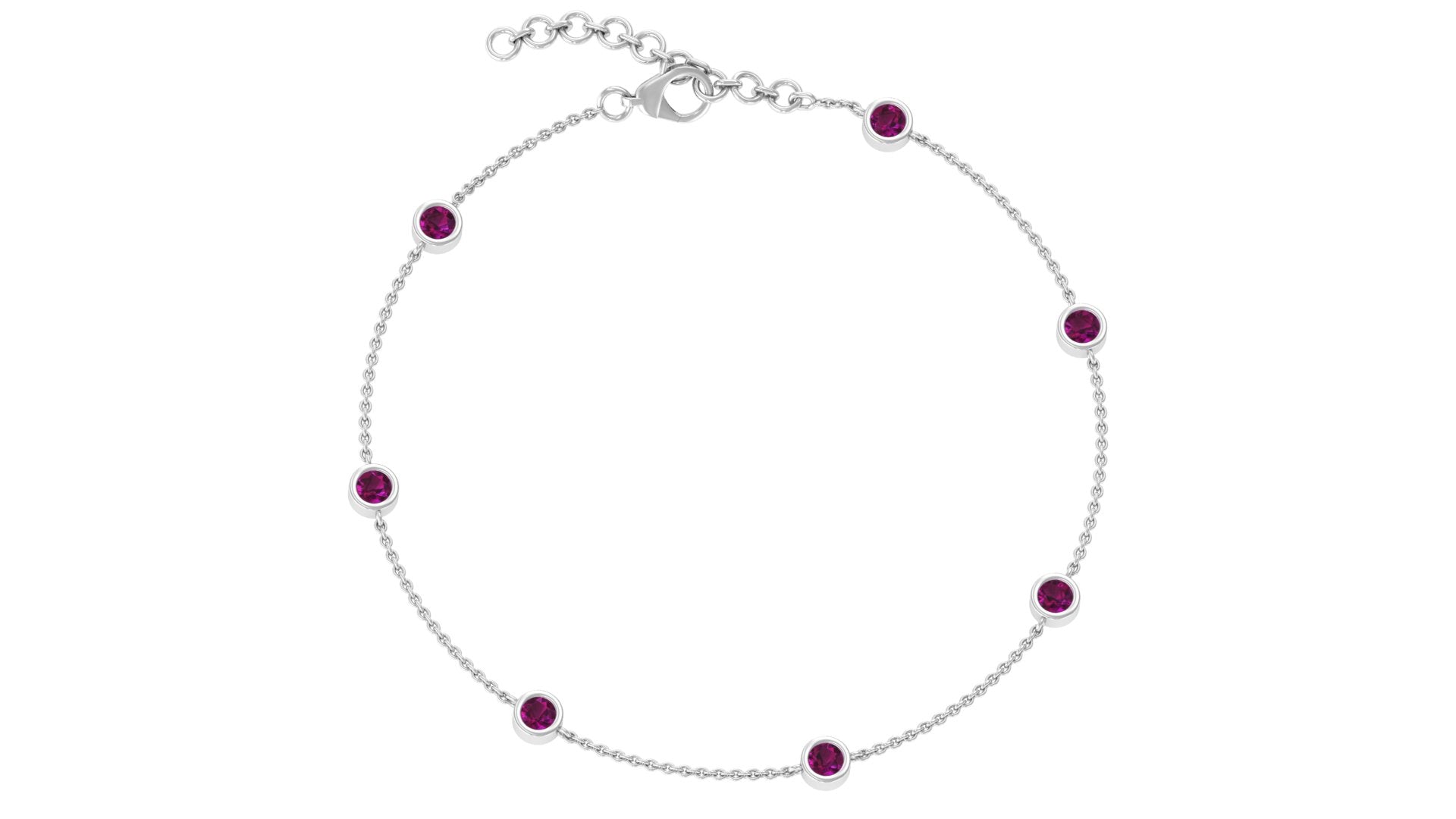 Bezel Set Rhodolite Station Chain Bracelet