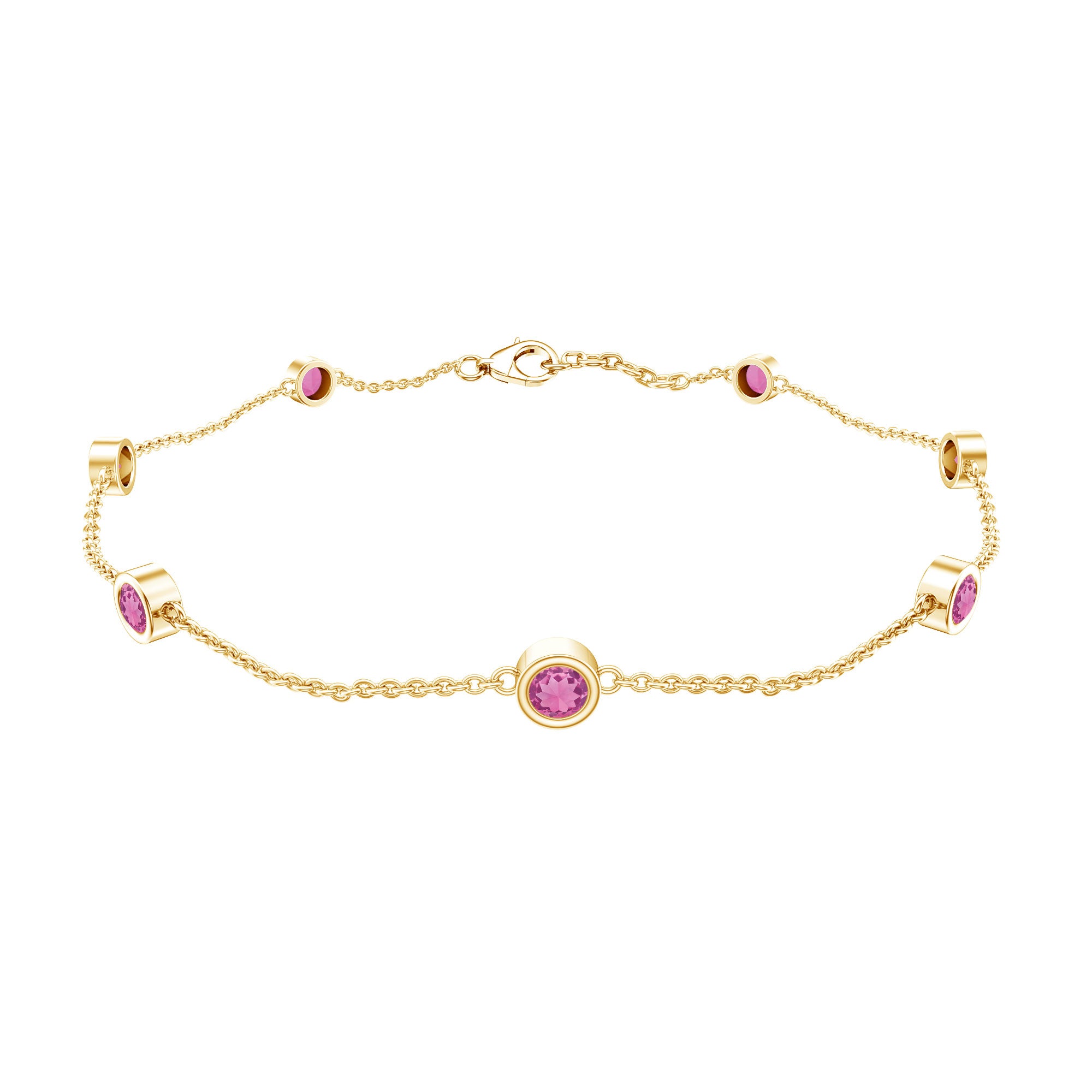Real Pink Tourmaline Station Chain Bracelet for Women AAA - Rosec Jewels