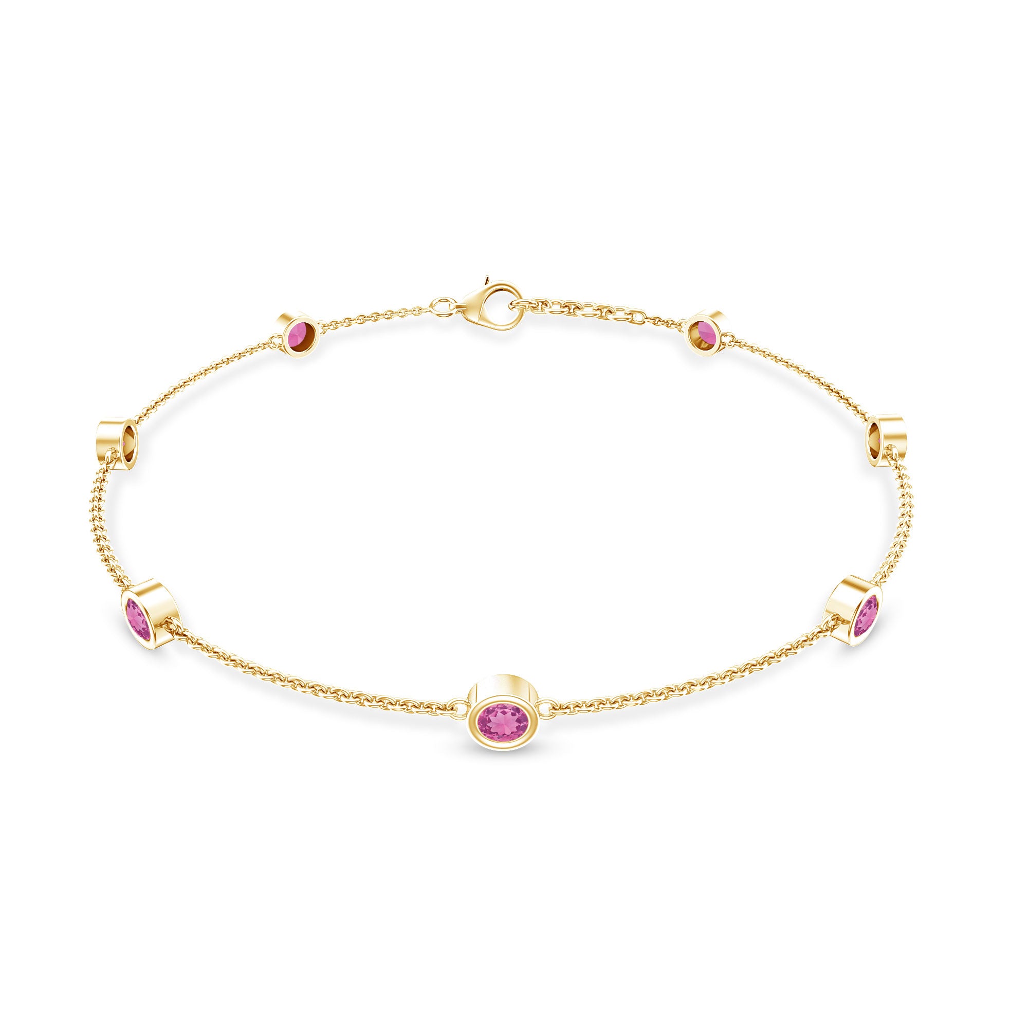 Real Pink Tourmaline Station Chain Bracelet for Women AAA - Rosec Jewels