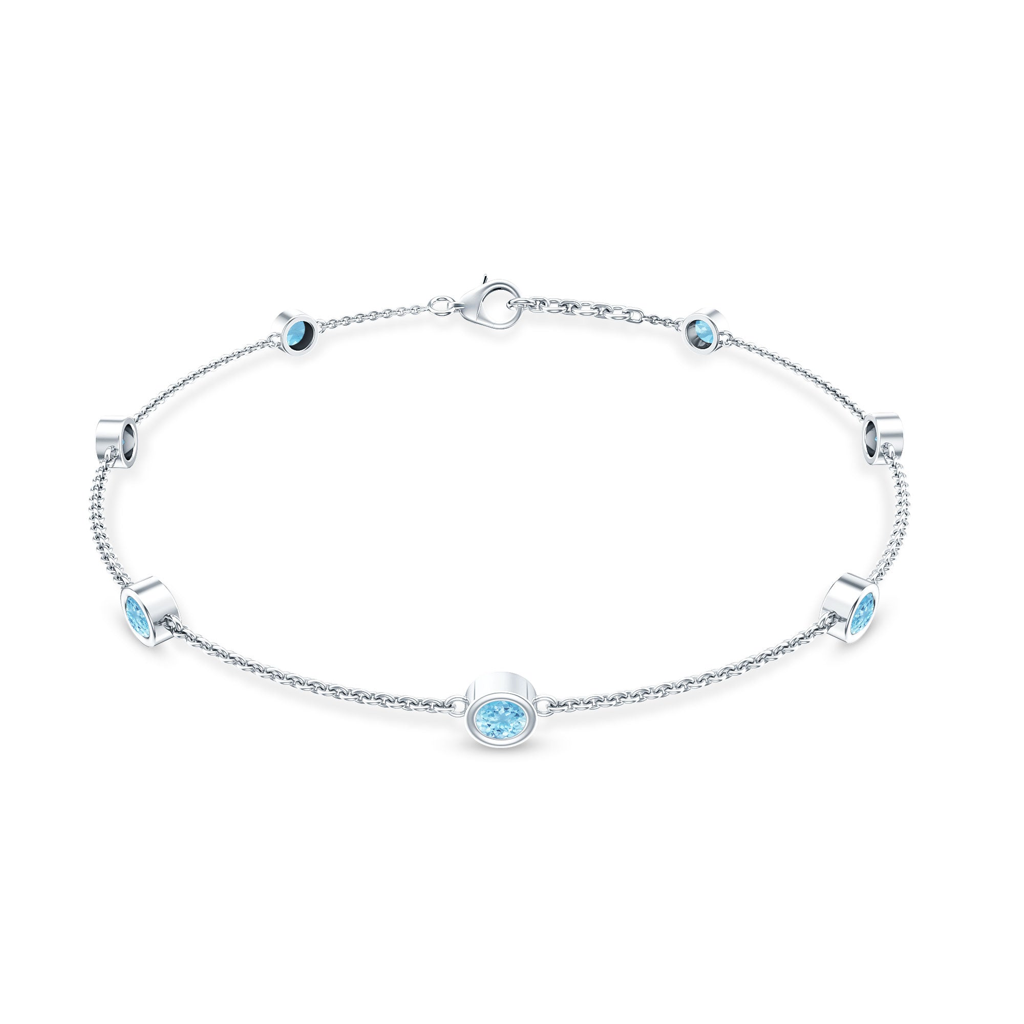 Bezel Set Aquamarine Station Bracelet for Women AAA - Rosec Jewels