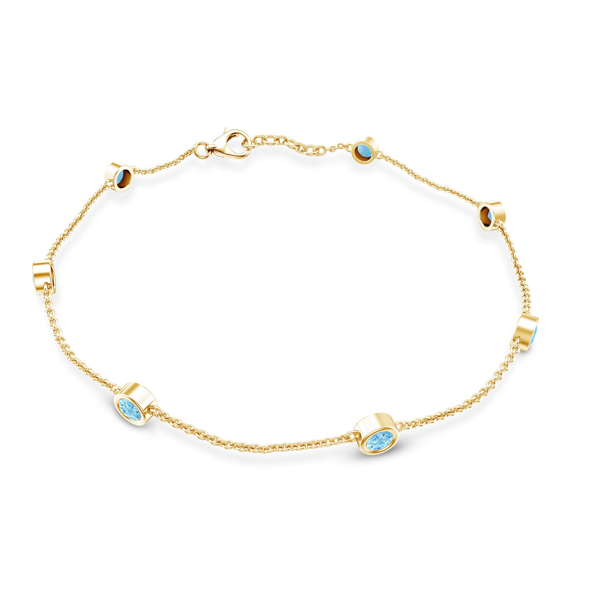 Bezel Set Aquamarine Station Bracelet for Women AAA - Rosec Jewels