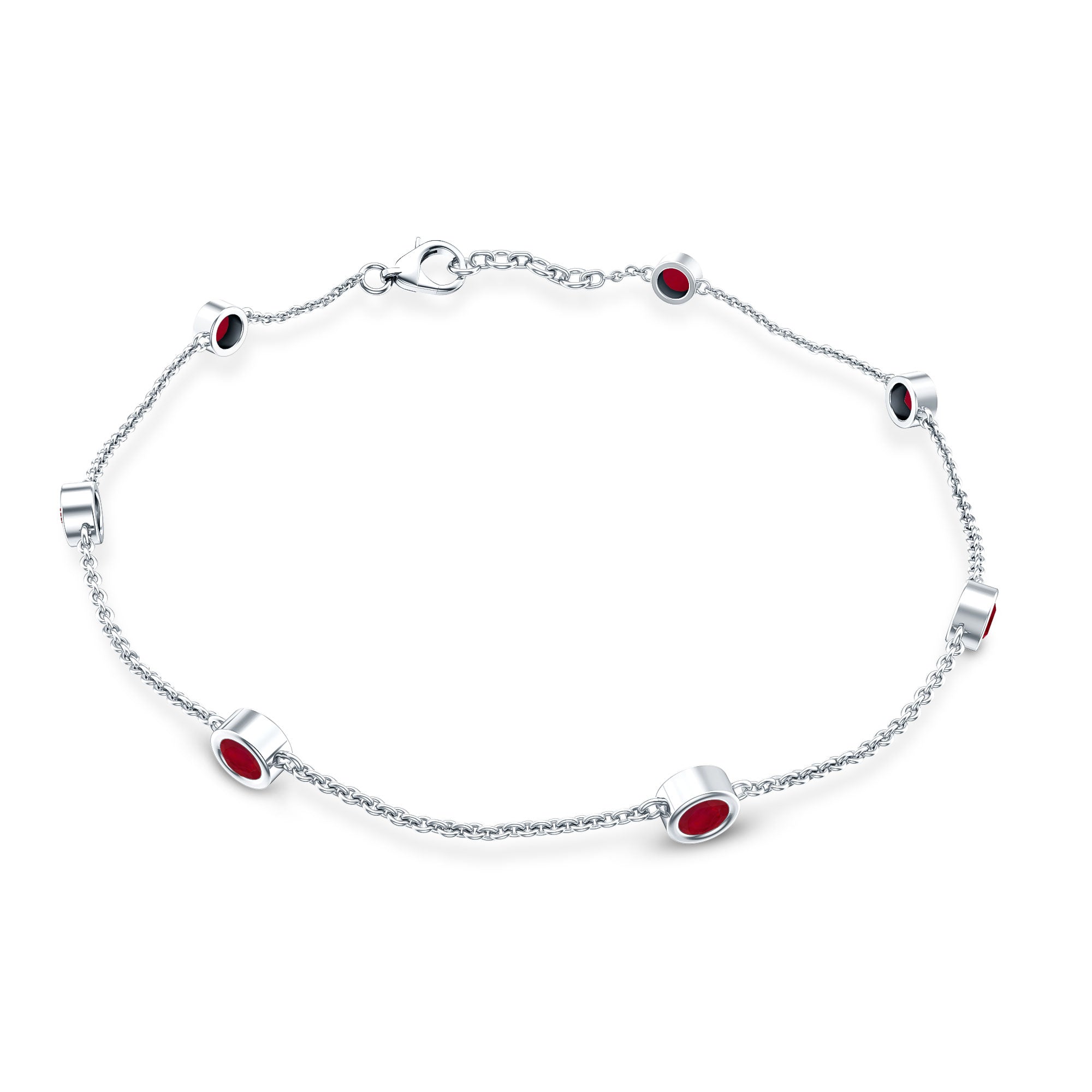Natural Ruby 7 Stone Station Chain Bracelet for Women AAA - Rosec Jewels