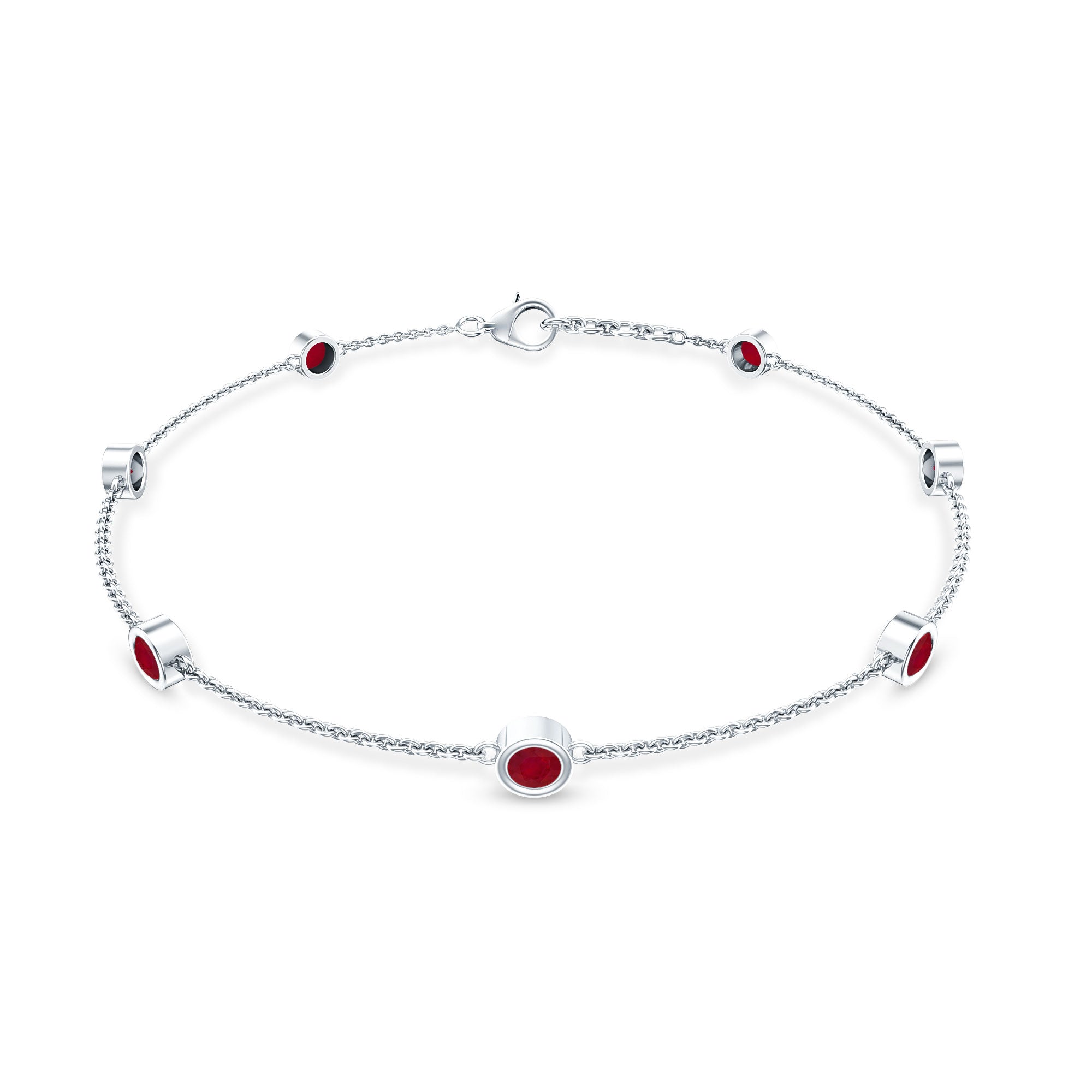 Natural Ruby 7 Stone Station Chain Bracelet for Women AAA - Rosec Jewels