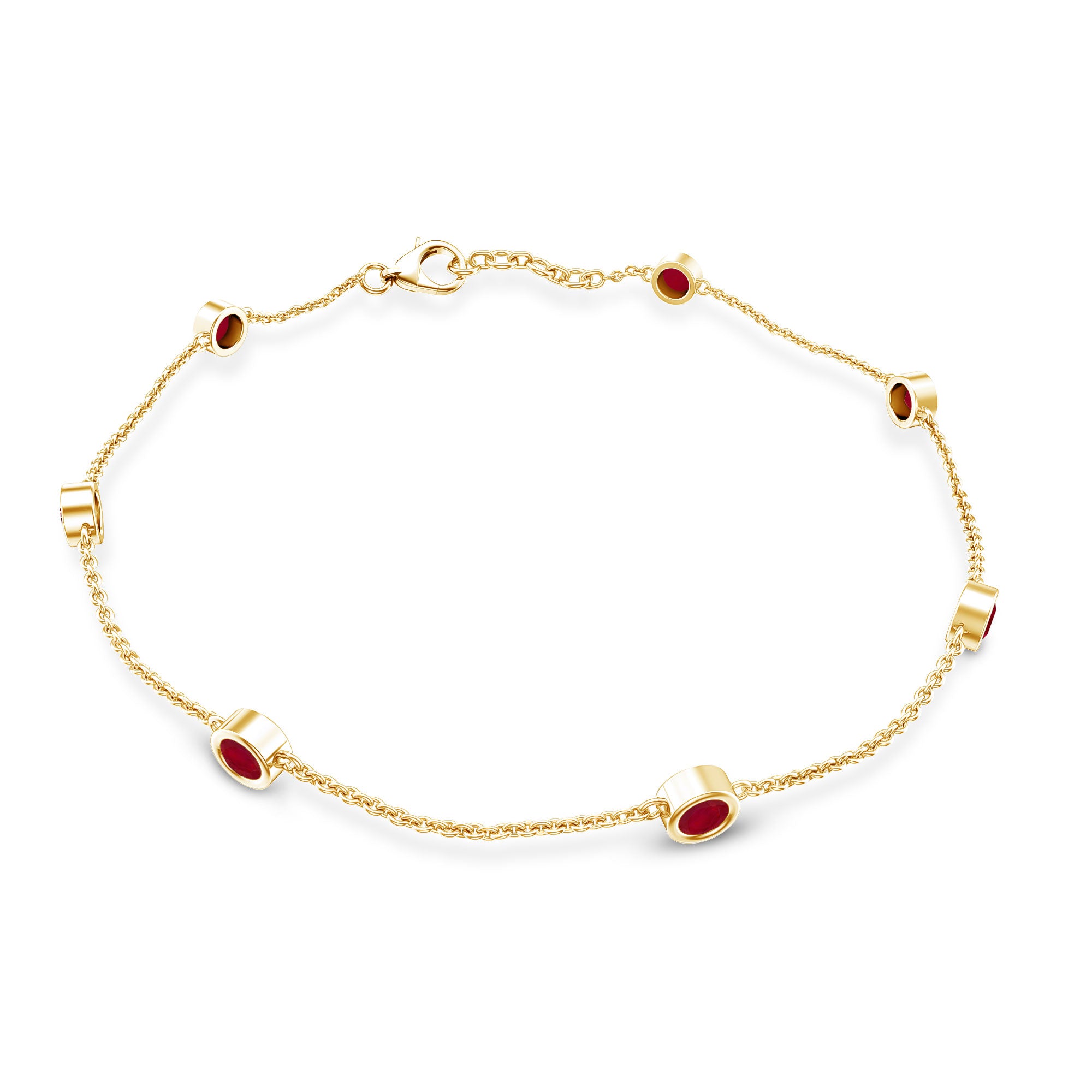 Natural Ruby 7 Stone Station Chain Bracelet for Women AAA - Rosec Jewels