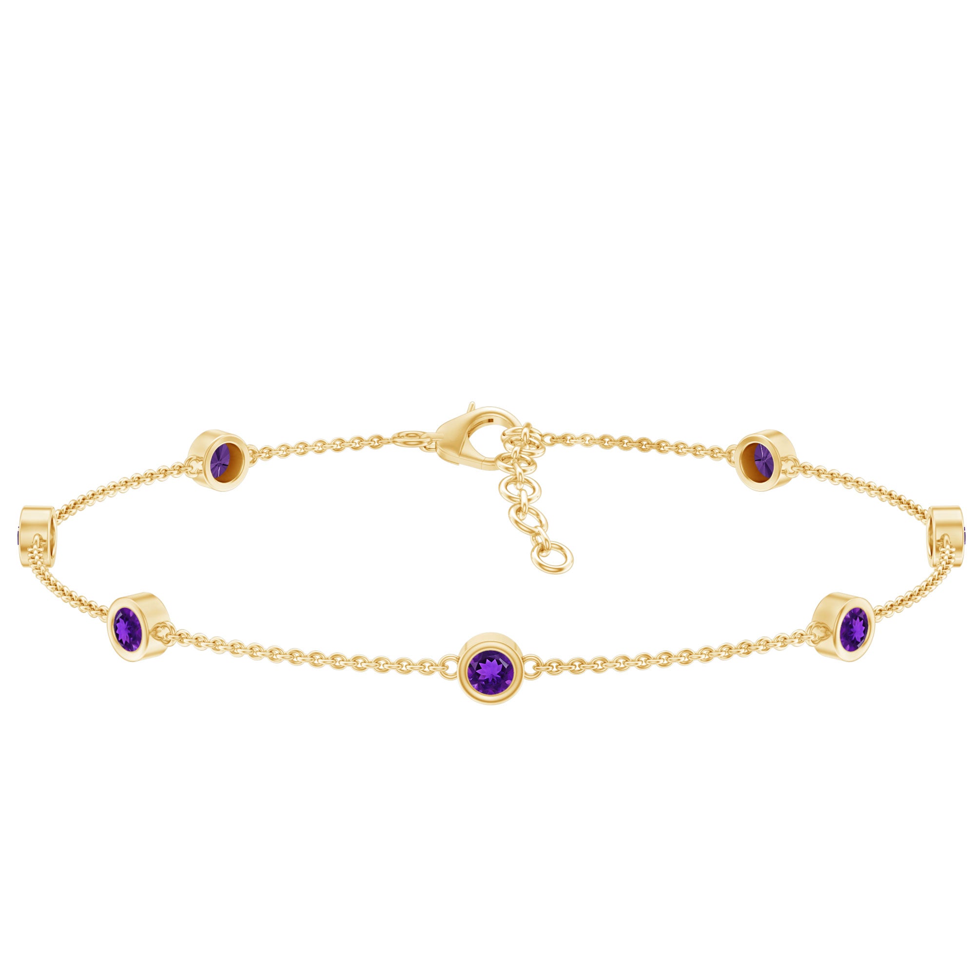 Real Amethyst Chain Bracelet in Bezel Setting AAA - Rosec Jewels